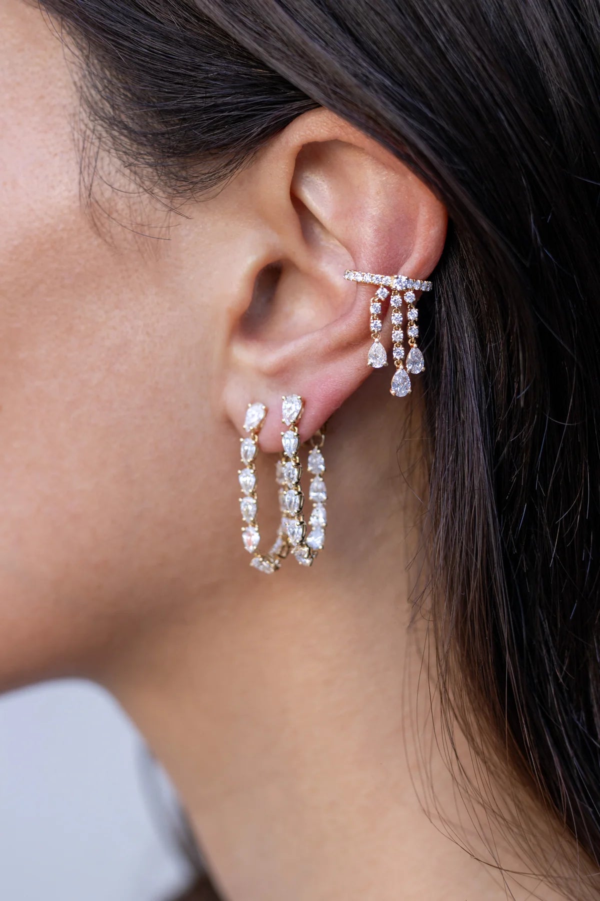 diamond fringe earcuff yellow gold anita ko tiny gods