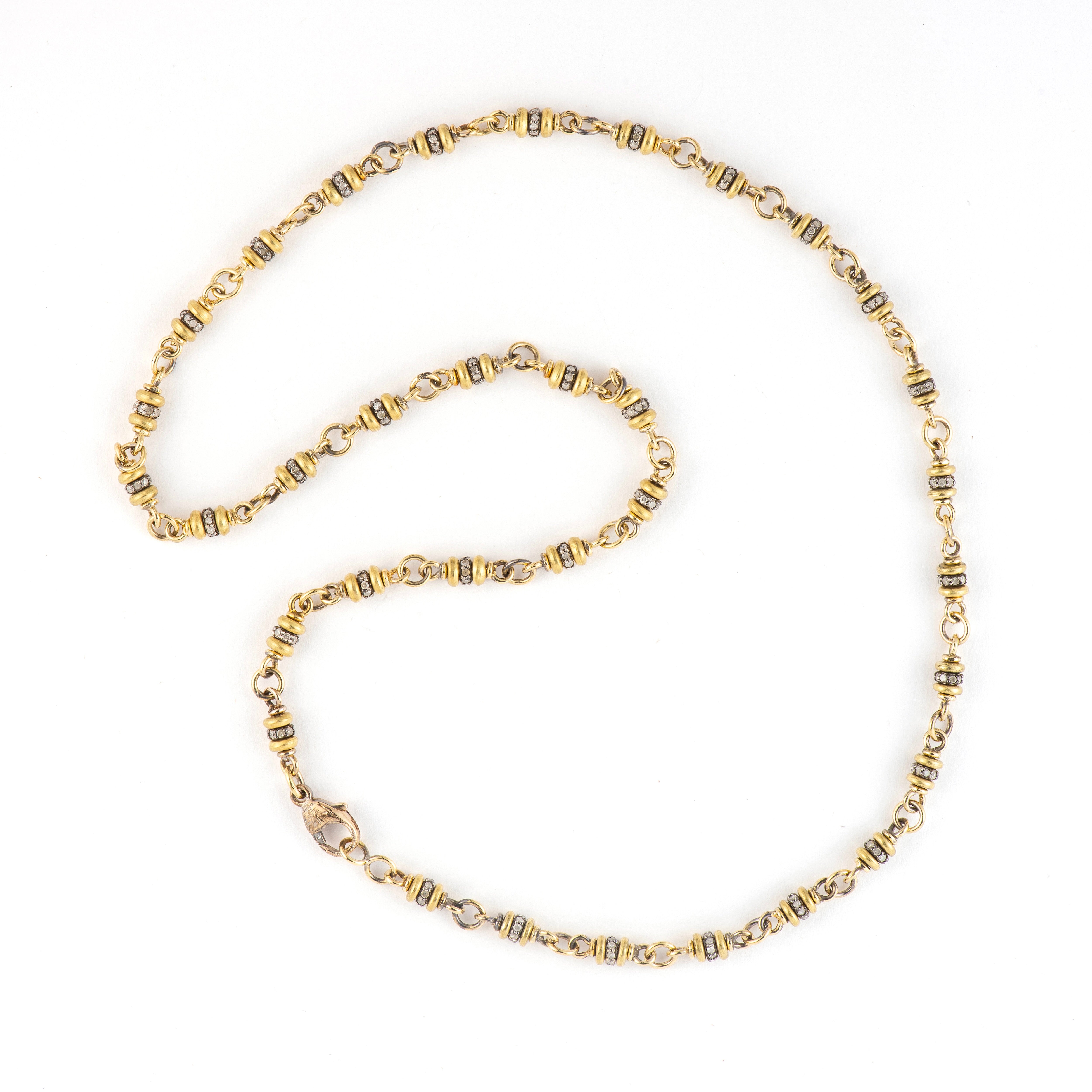 18k yellow gold diamond and rondelle bead confetti link chain necklace by Sylva & Cie Tiny Gods