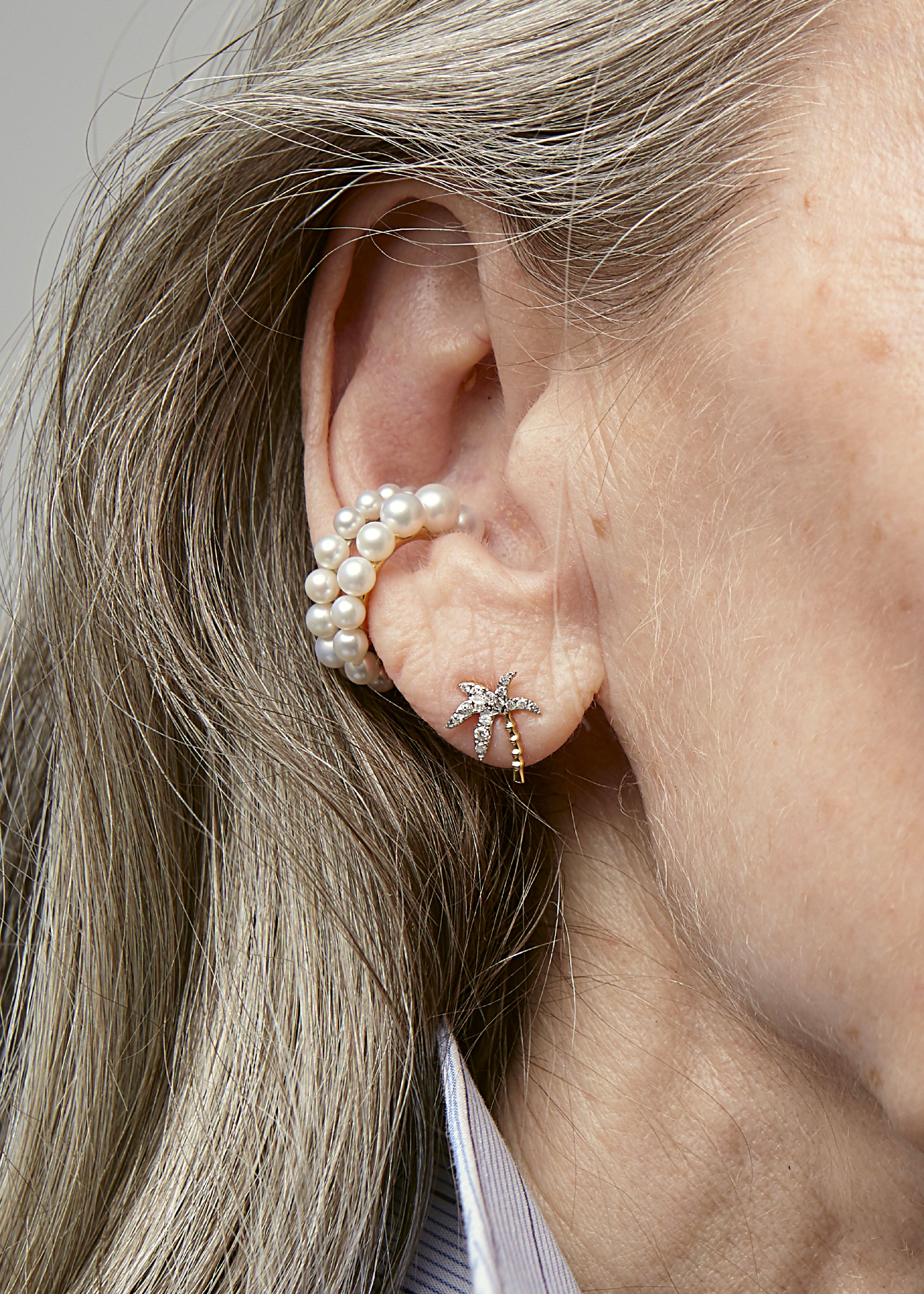 PAIRE DE PUCES PALMIER DIAMANTS OJ palm tree diamond earring studs Yvonne Léon tiny gods