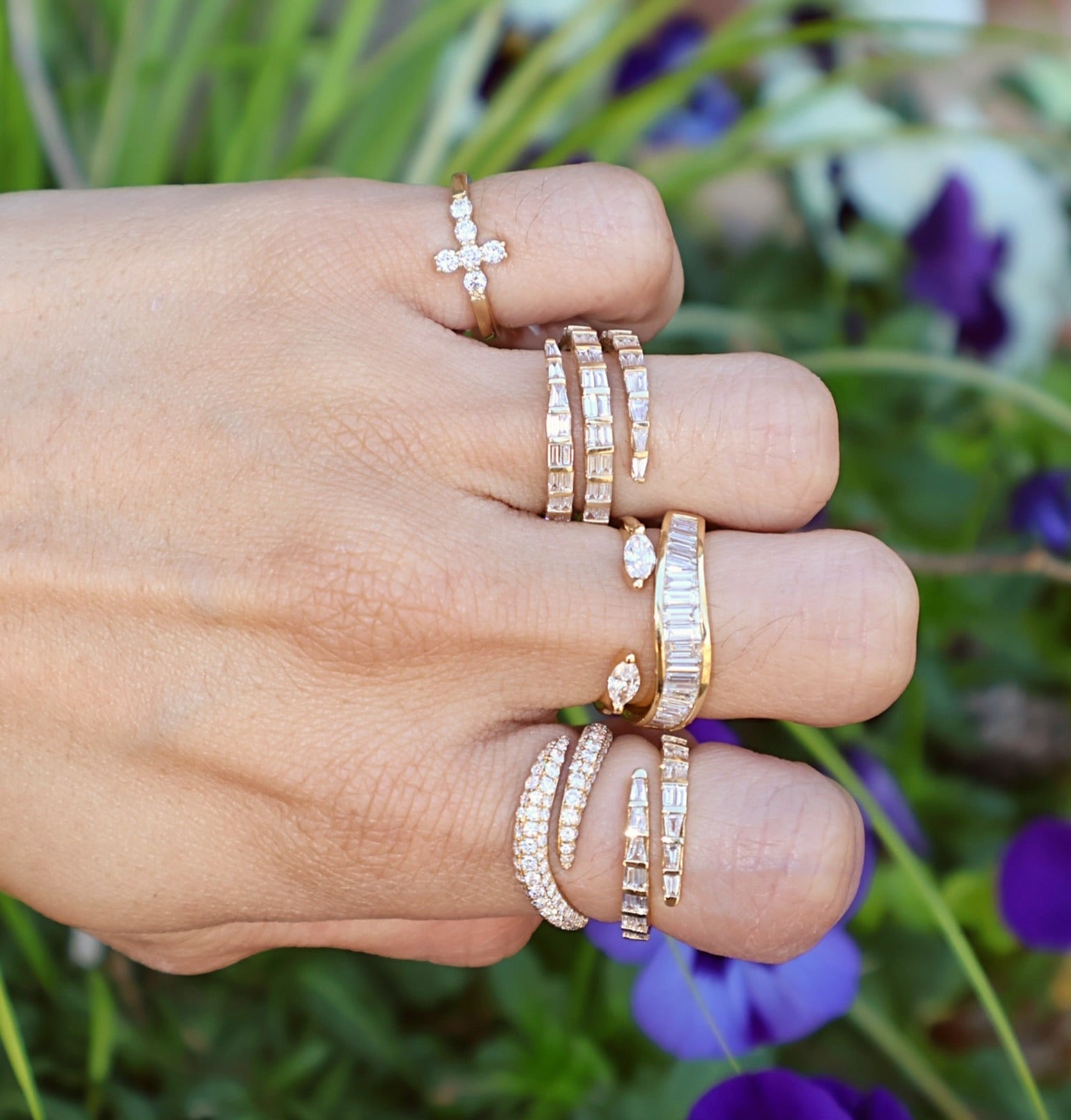 18k yellow gold diamond curved snake Zara ring by Anita Ko Tiny Gods