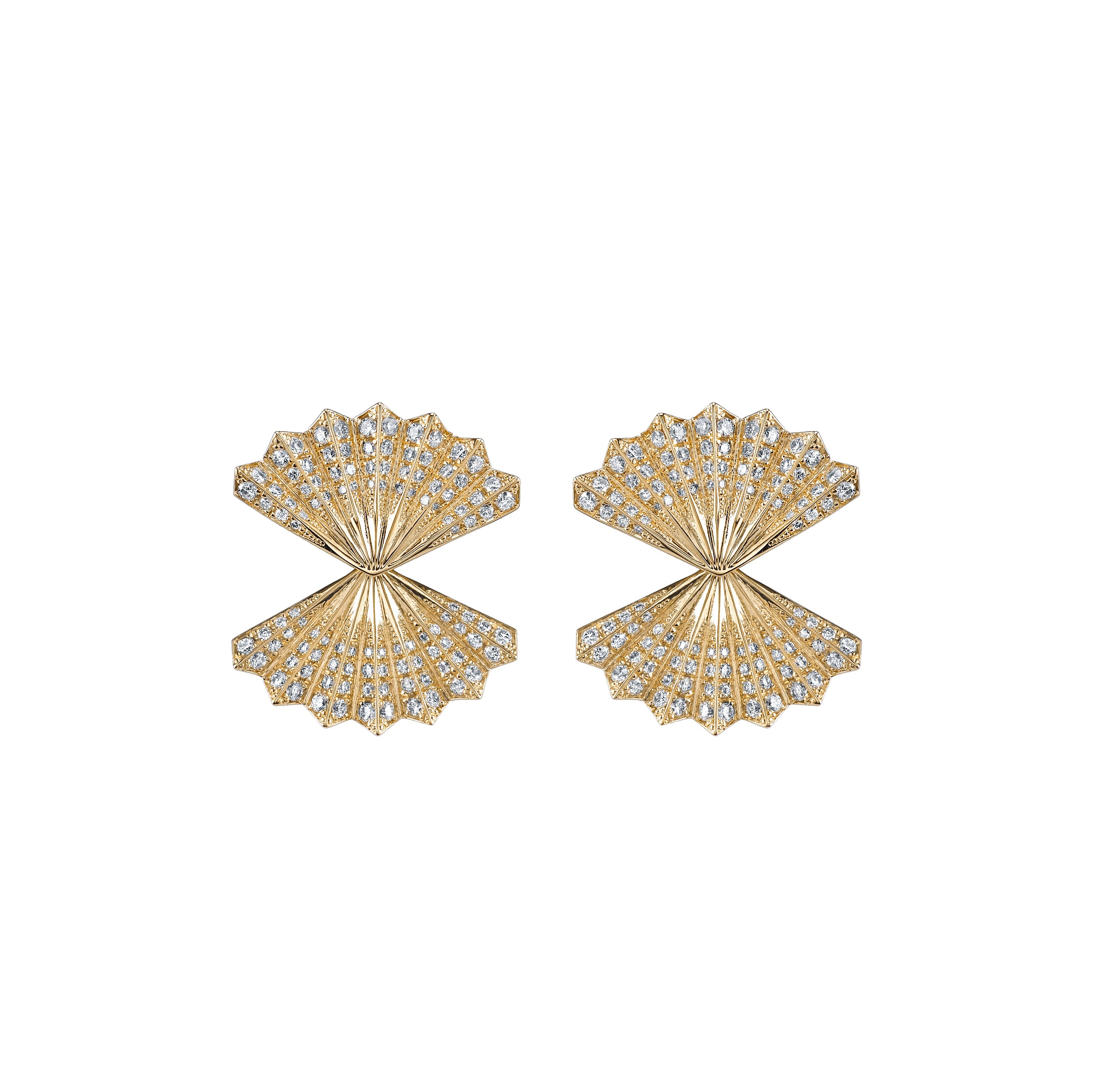 Double fan diamond earrings by Anita Ko Tiny Gods