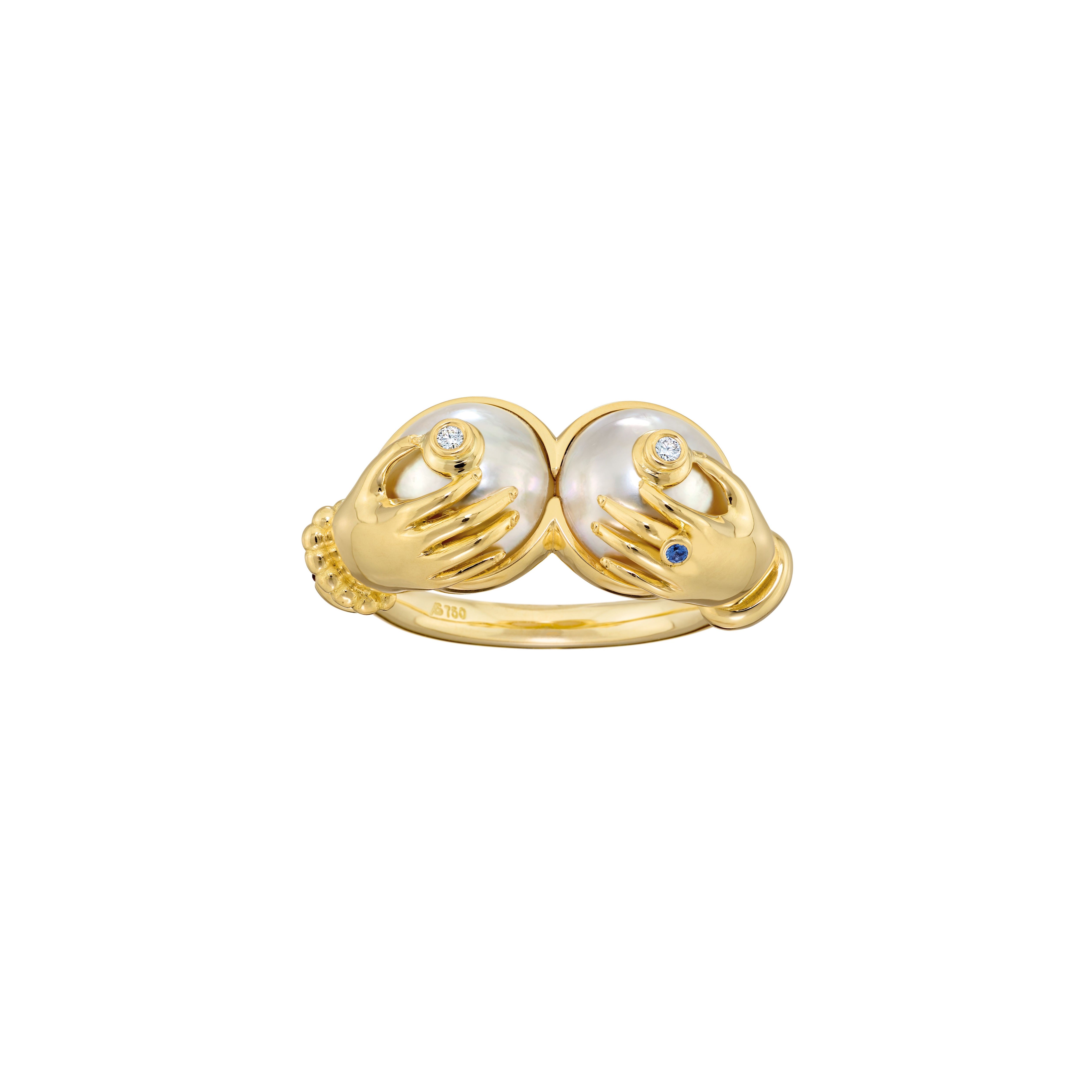 18k yellow gold erotica Venus ring pearl diamond saber tiny gods