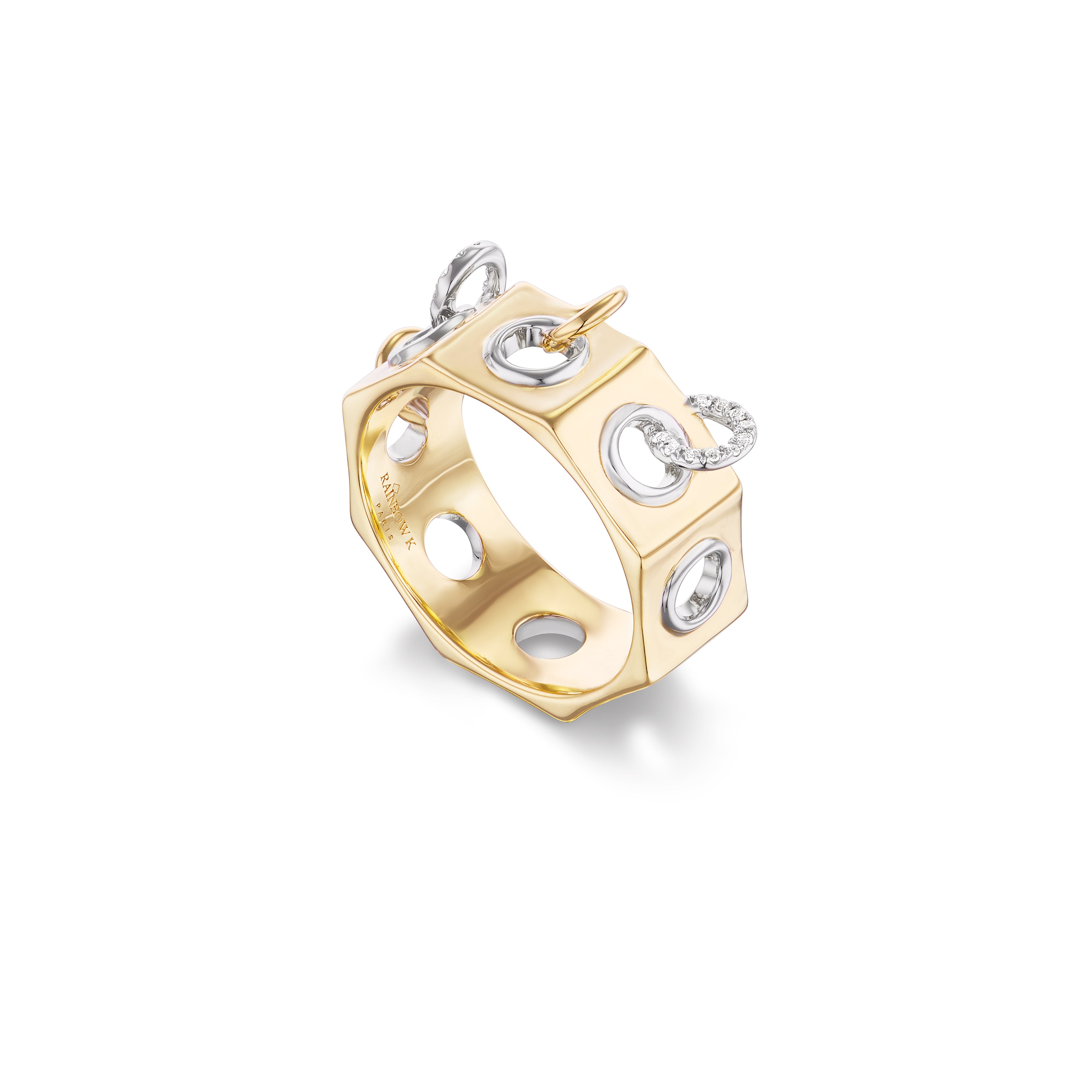 eyet ring white and yellow gold diamonds by Rainbow K Tiny Gods