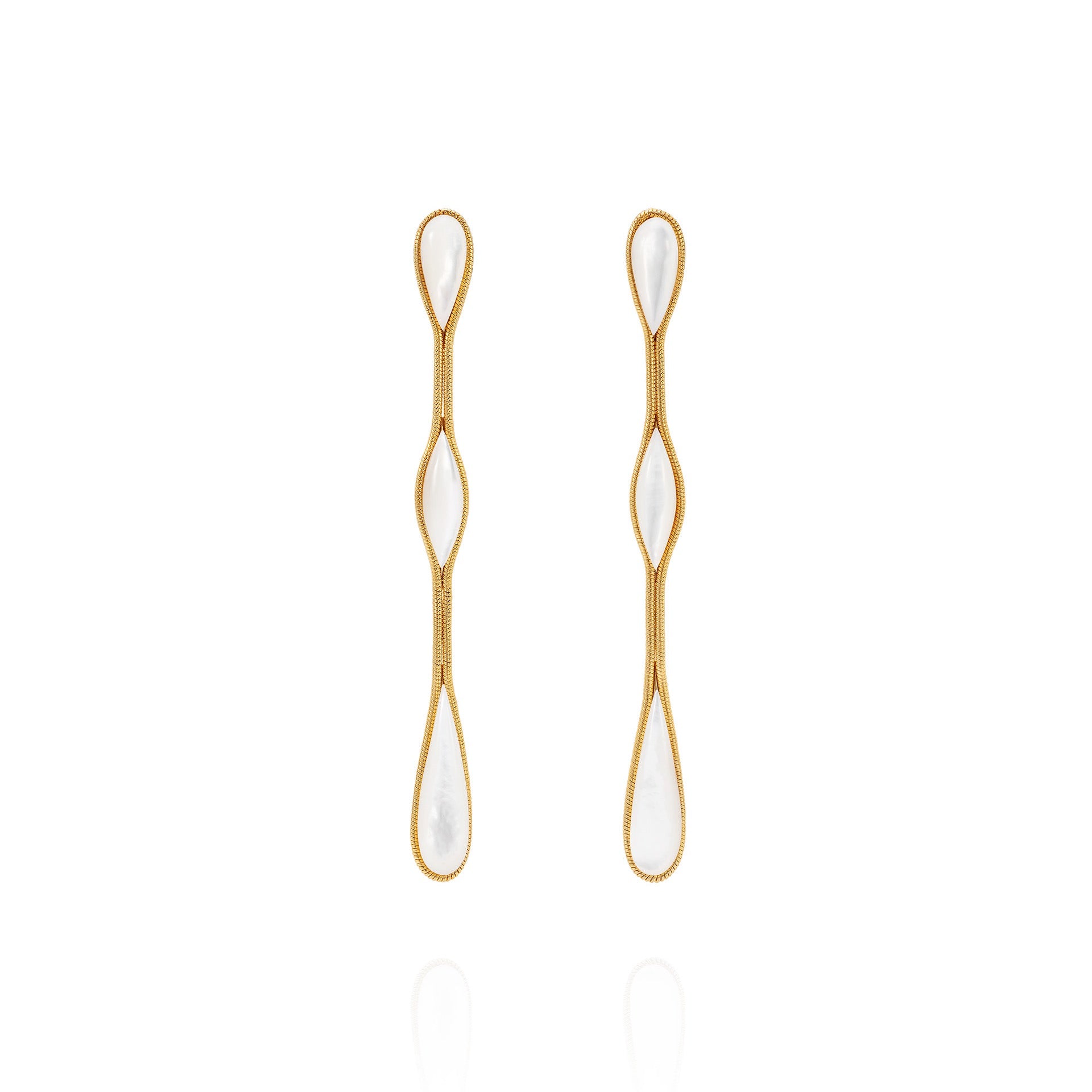 18k yellow gold mother of pearl fluid stone earrings by Fernando Jorge Tiny Gods