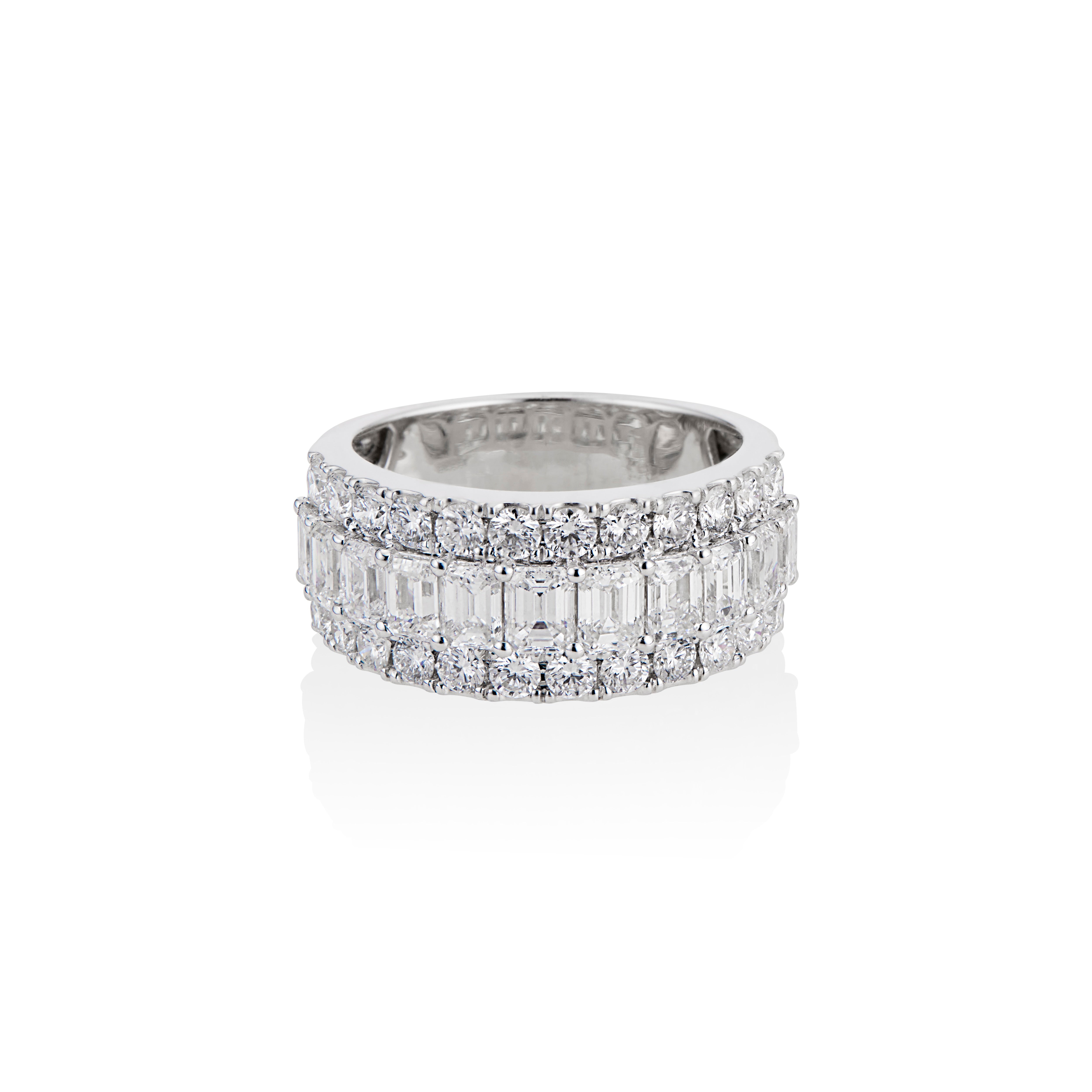 18k White Gold Round & Emerald Cut Diamond Half Eternity Band tiny gods front