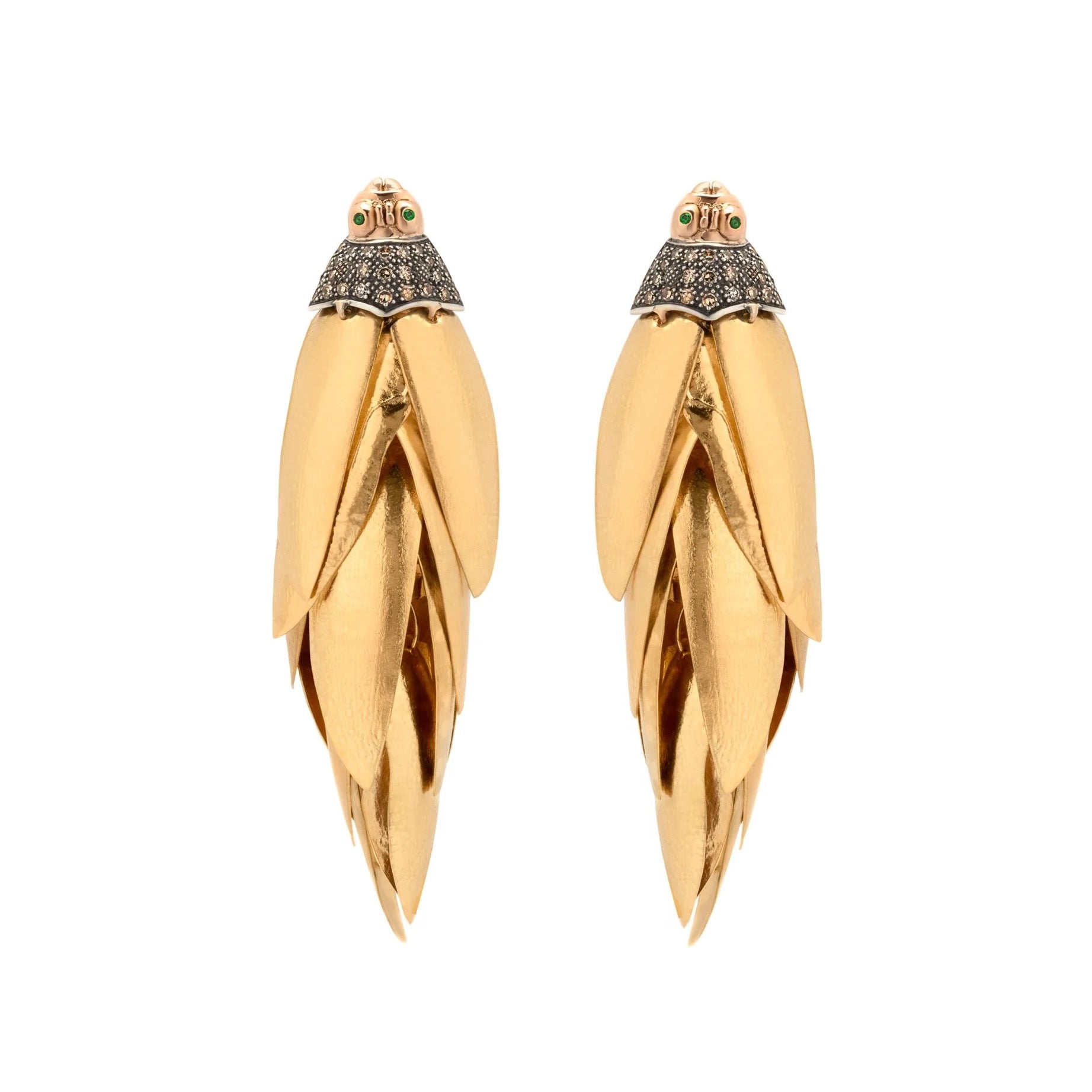 18k yellow gold scarab bunch earrings by Bibi Van Der Velden Tiny Gods