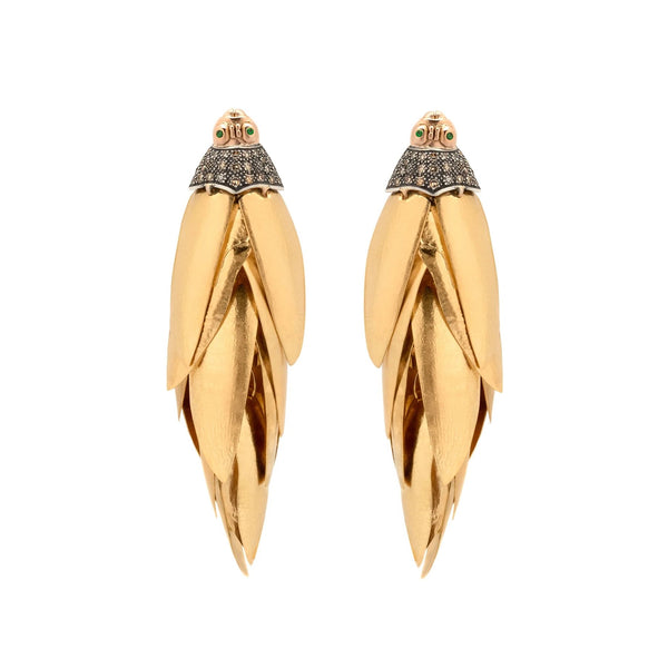 18k yellow gold scarab bunch earrings by Bibi Van Der Velden Tiny Gods