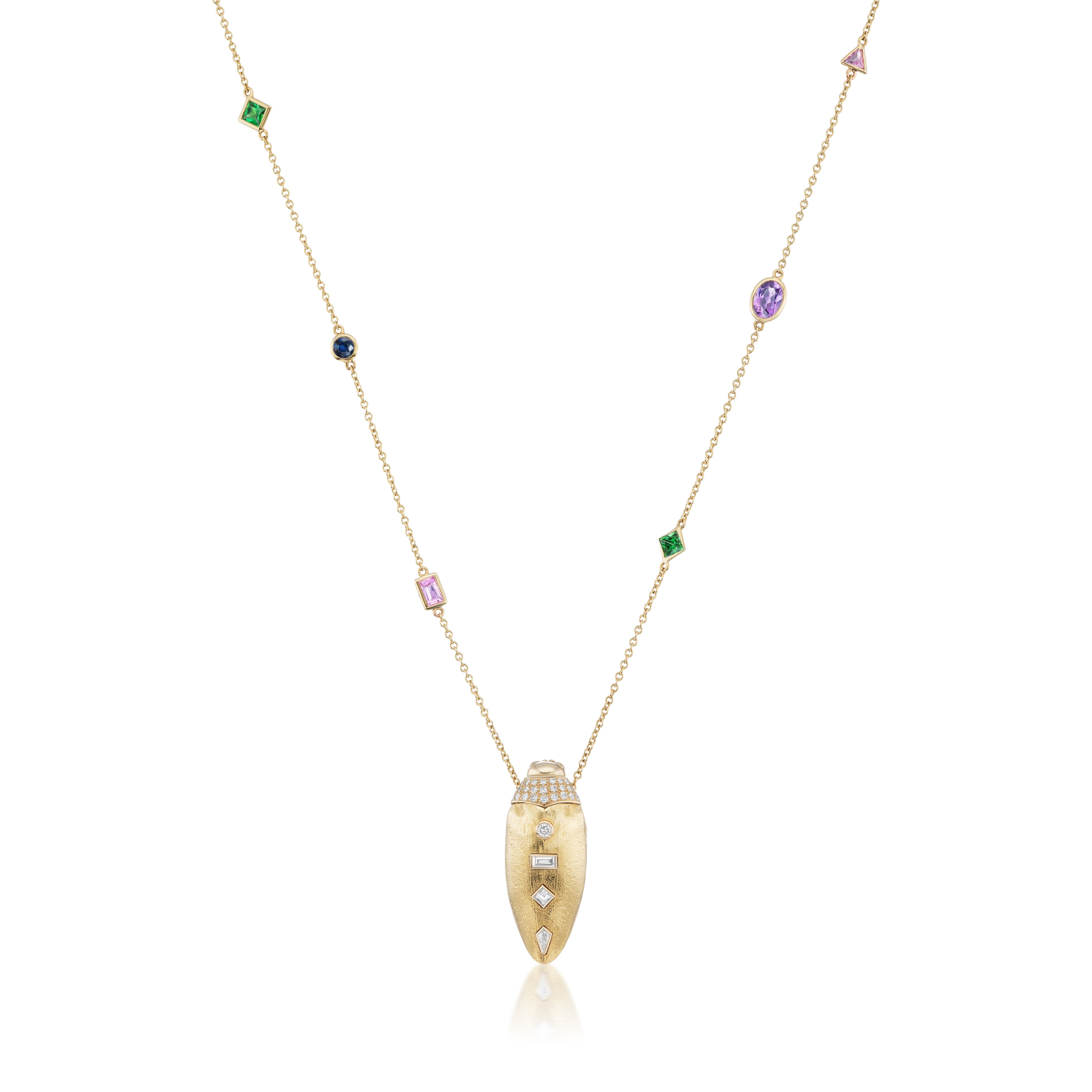 18k yellow gold gold wing scarab pop art necklace by Bibi Van Der Velden Tiny Gods