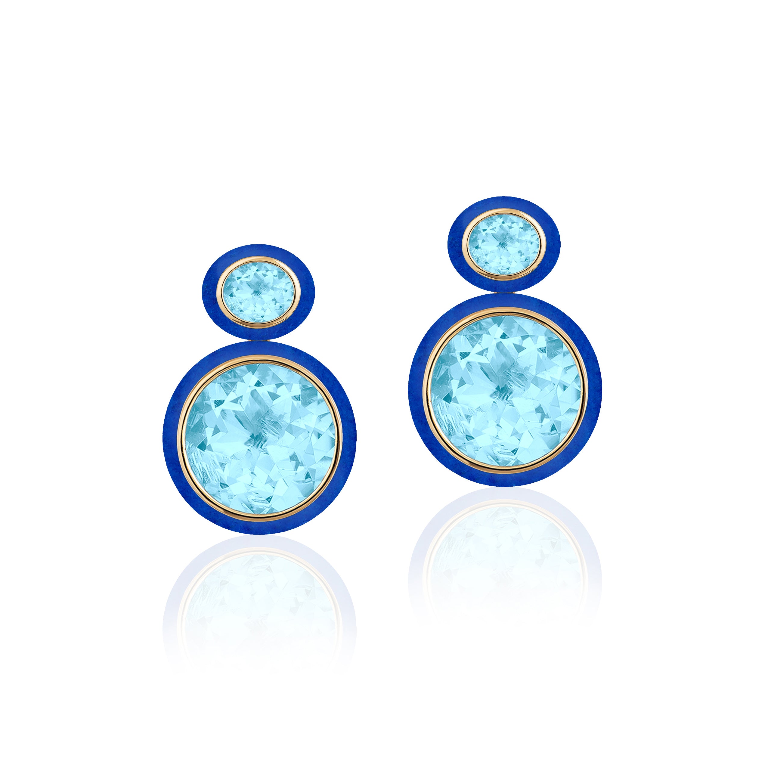 goshwara melange double round lapis blue topaz earrings tiny gods