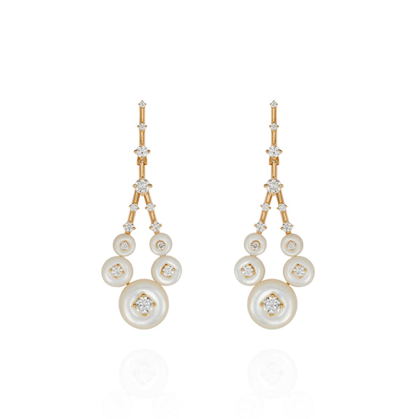 18k yellow gold mother of pearl and diamond small gravity earrings by Fernando Jorge Tiny Gods