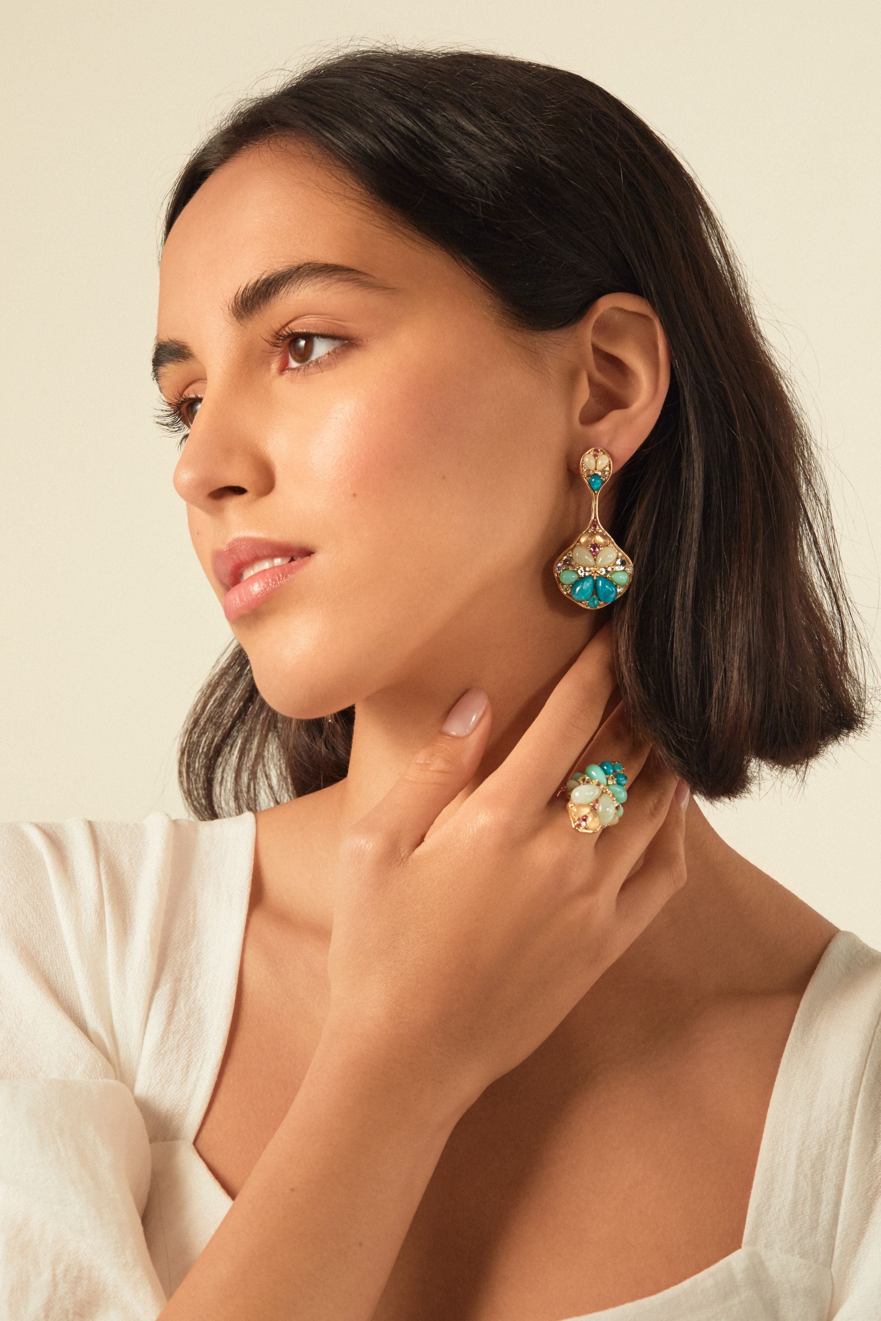 18k yellow gold blossom earrings green by Fernando Jorge Tiny Gods