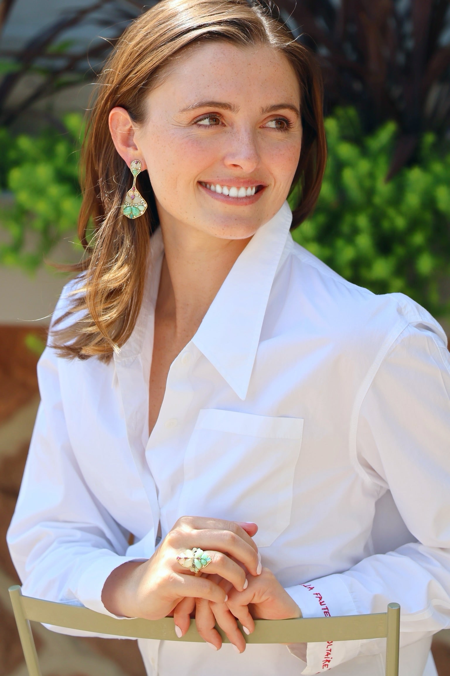 18k yellow gold blossom earrings green by Fernando Jorge Tiny Gods