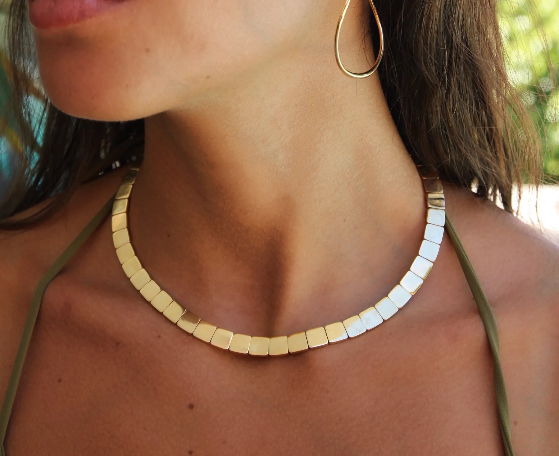 18k yellow gold choker necklace Harlow by Anita Ko at Tiny Gods on model