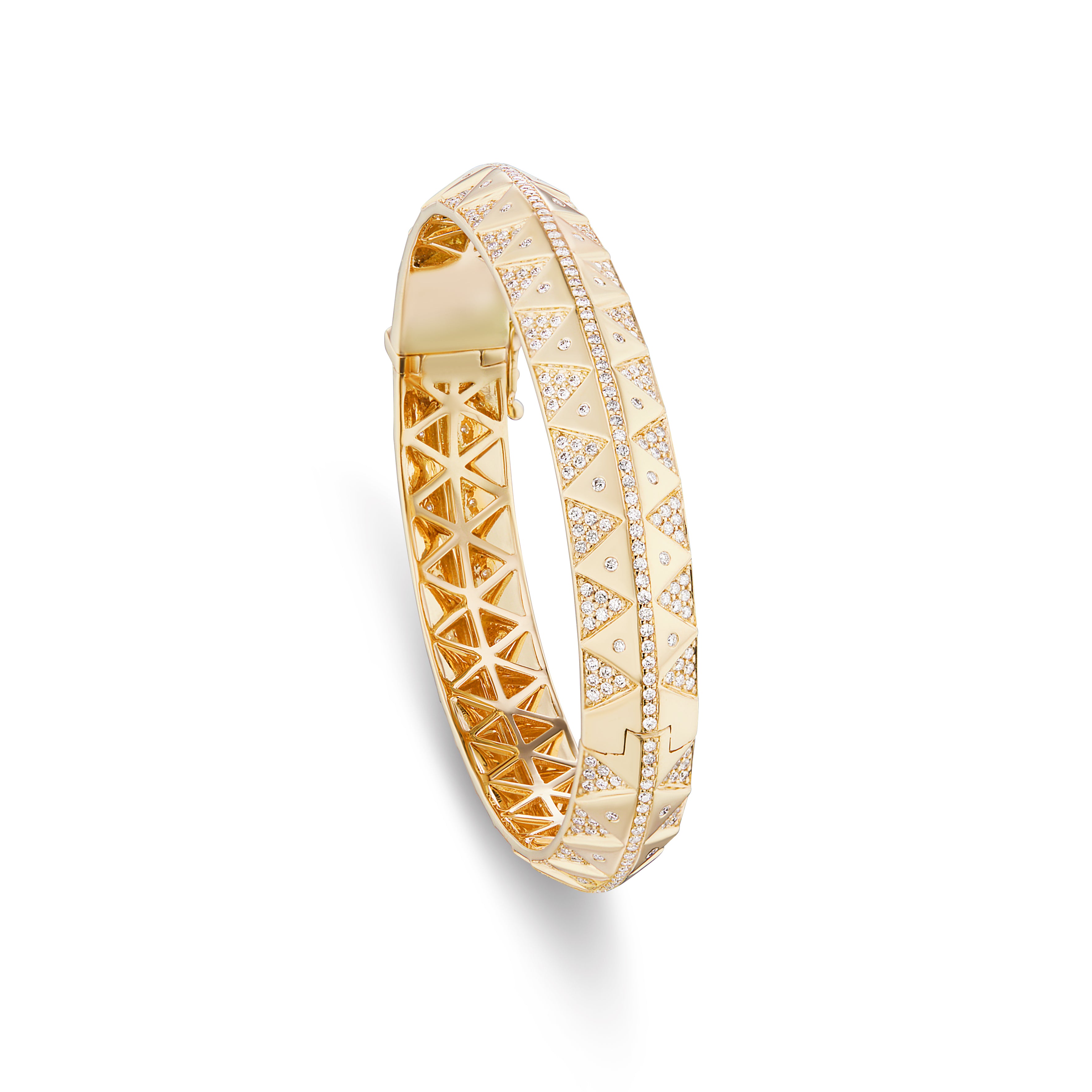 18k yellow gold chubby diamond talisman pave knife edge bangle bracelet by Harwell Godfrey Tiny Gods