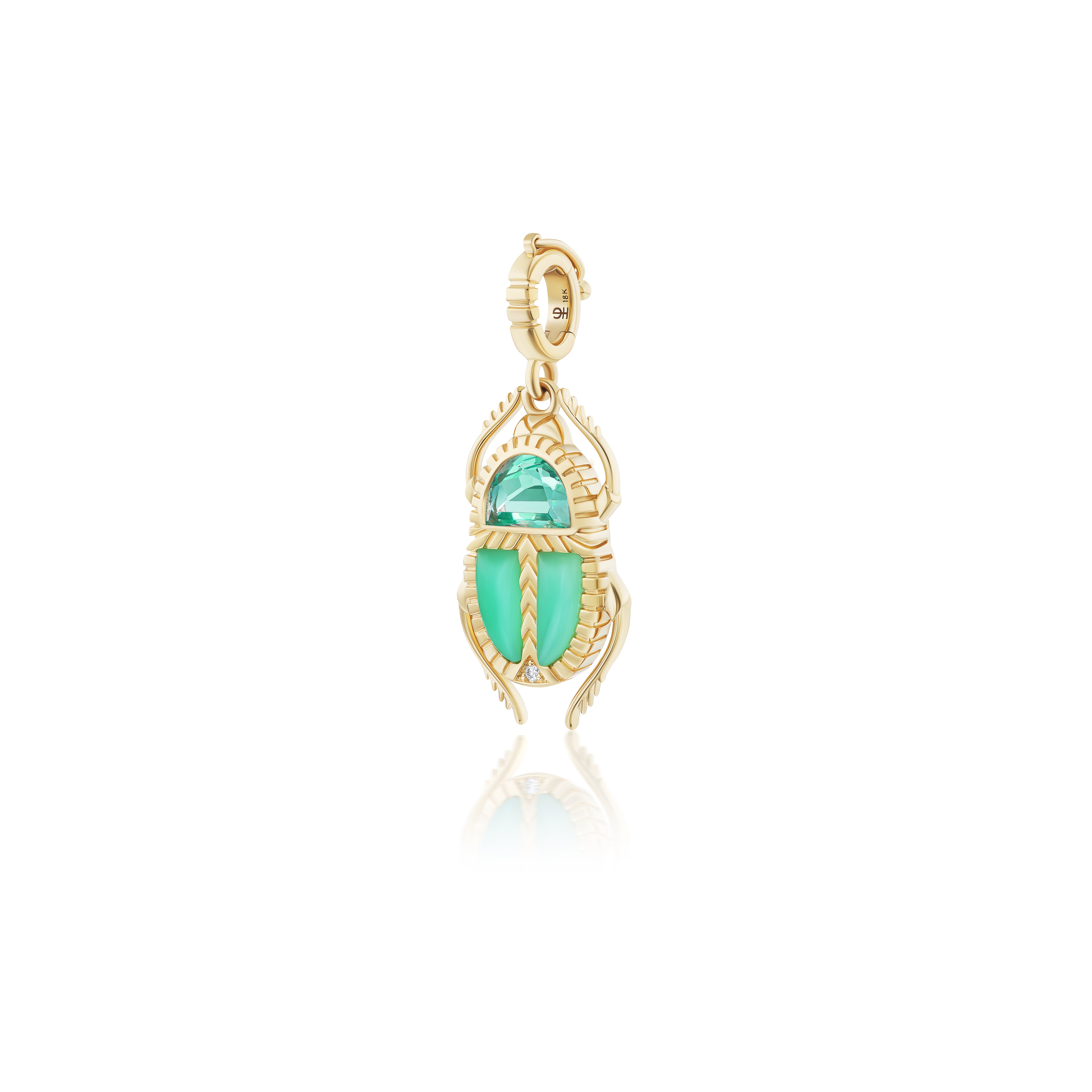 18k yellow gold min green amethyst and chrysoprase scarab pendants by Harwell Godfrey Tiny Gods