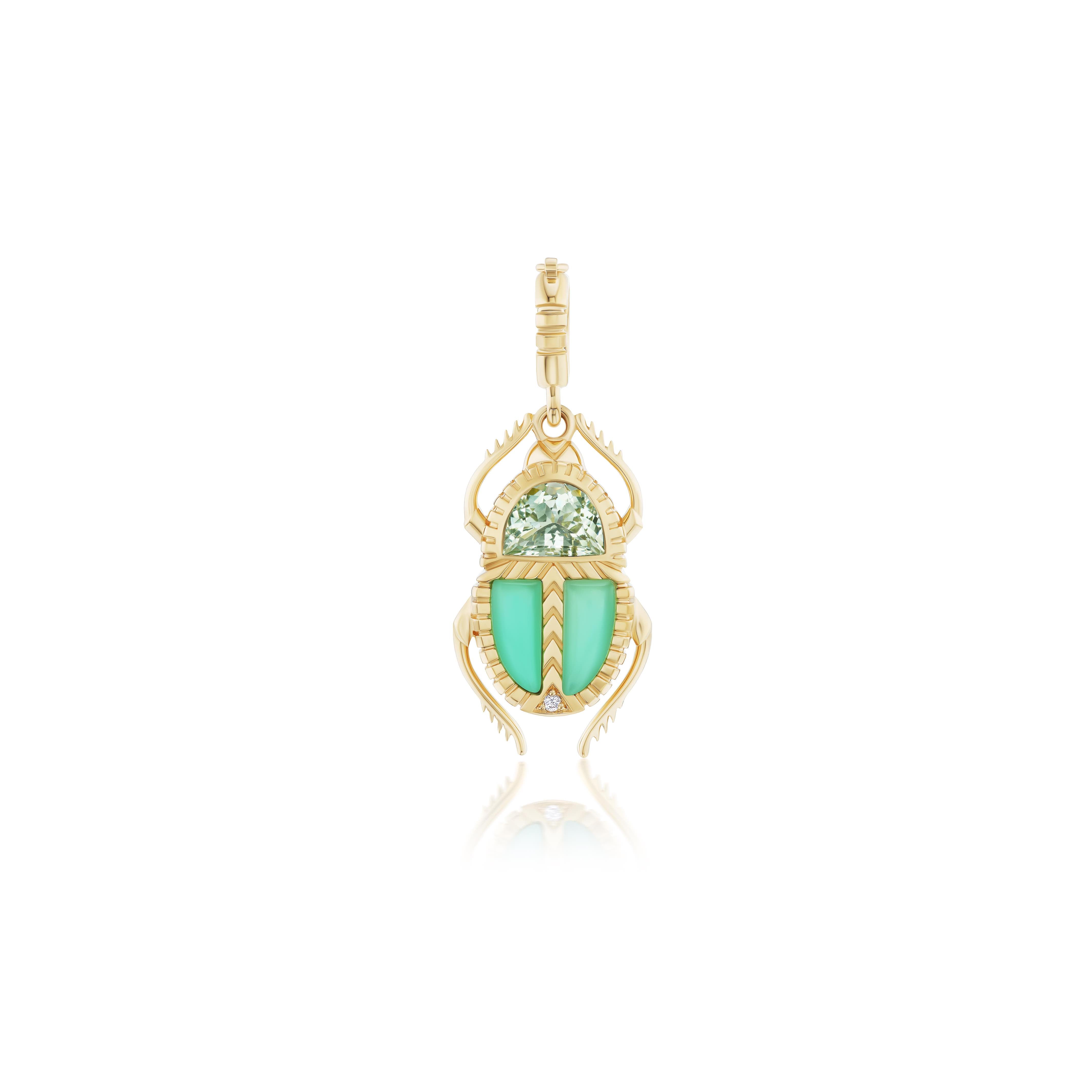 18k yellow gold min green amethyst and chrysoprase scarab pendants by Harwell Godfrey Tiny Gods