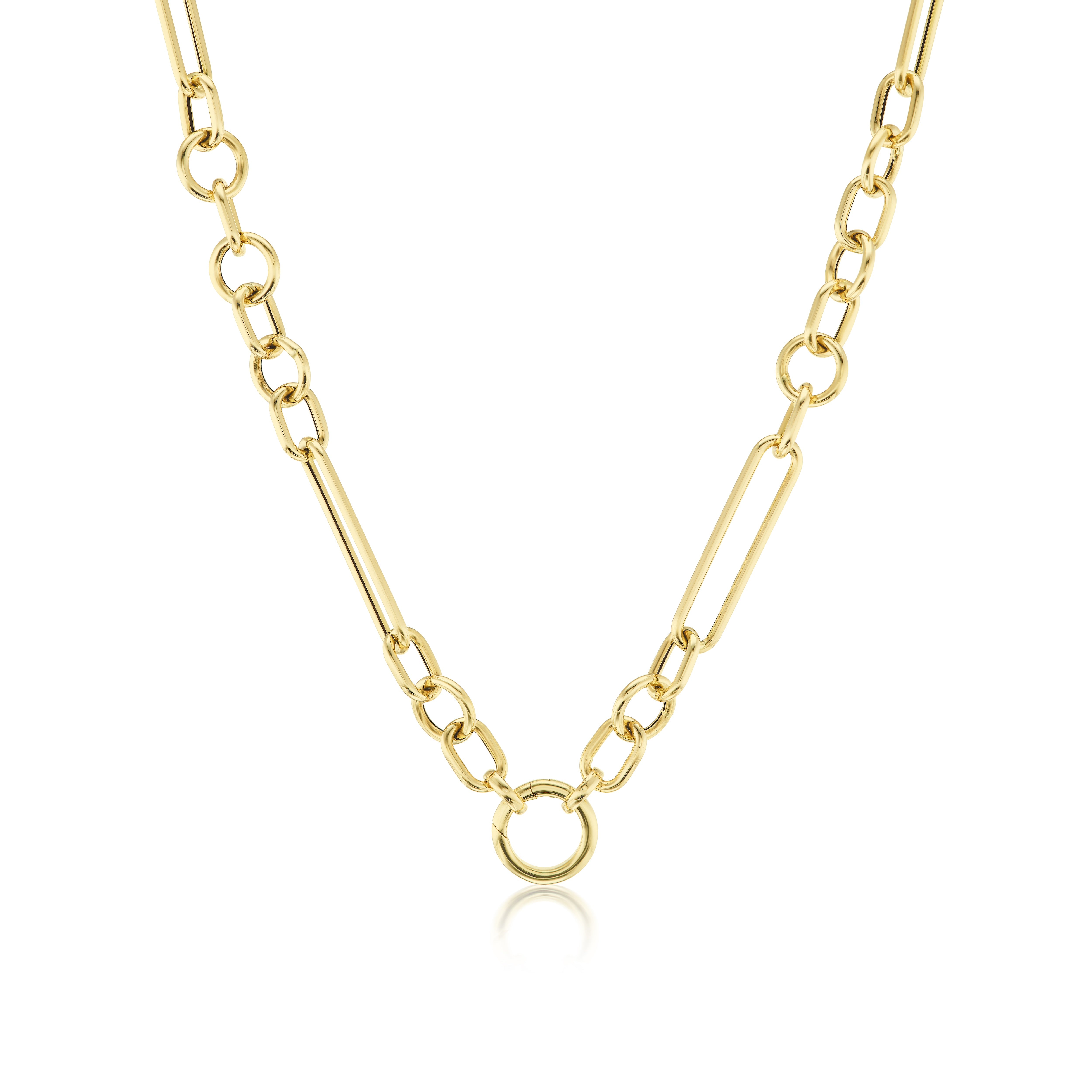 14k yellow gold jumbo trombone mixed link hallow necklace by Tiny Gods