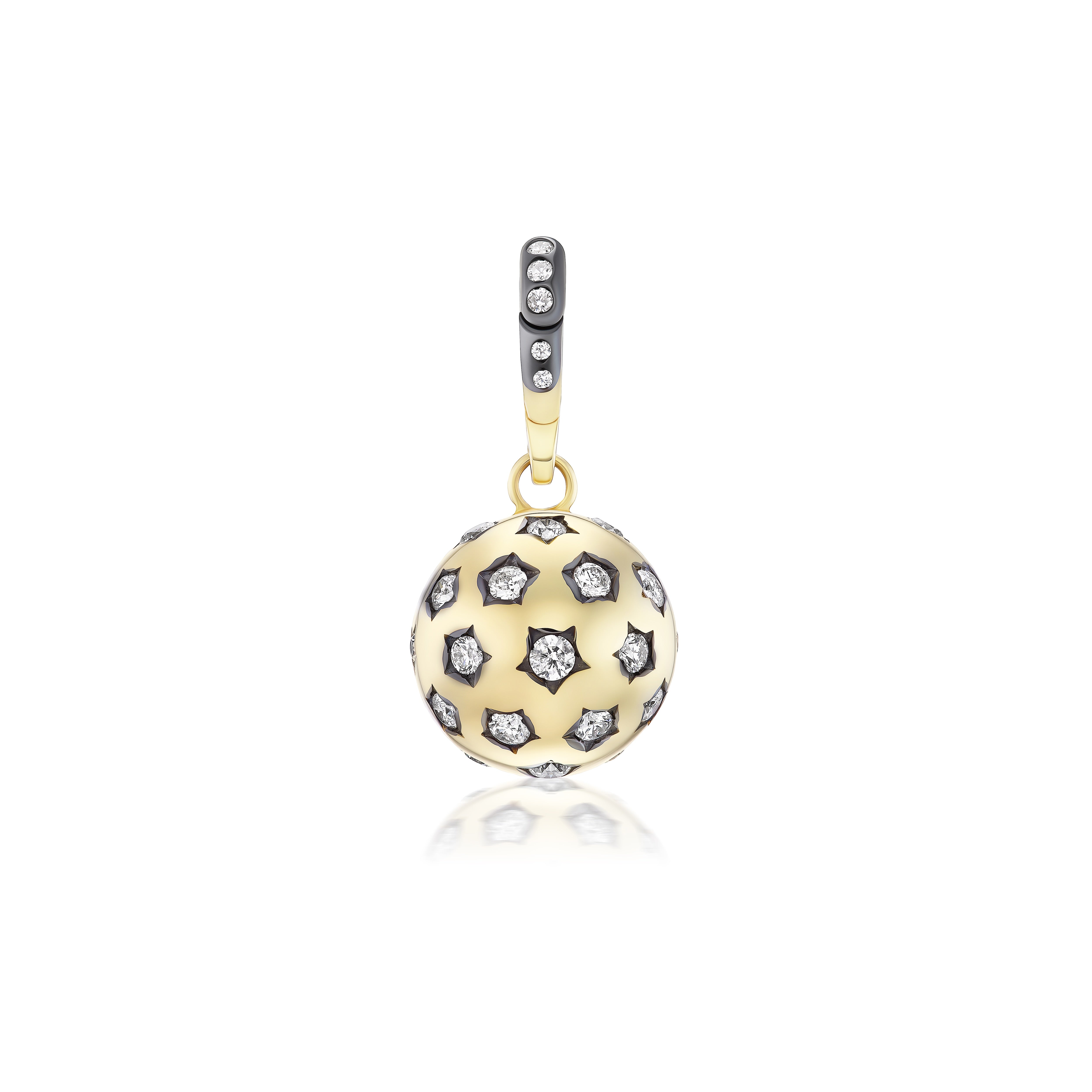 18k yellow gold diamond starburst orb ball pendant with black rhodium star setting by Jenna Blake Tiny Gods