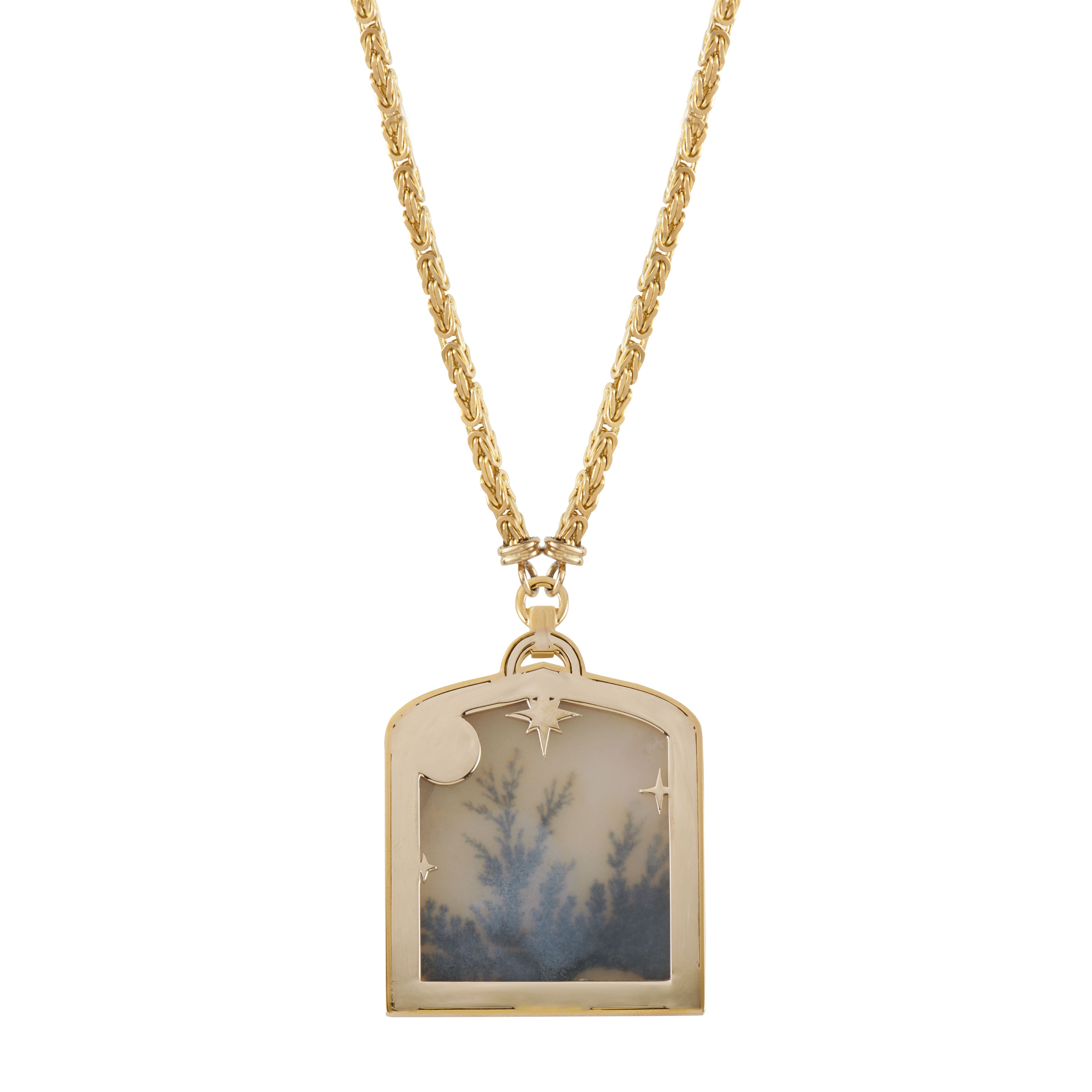18K yellow gold diamond landscape Agate Karya pendant Necklace by Eurgenie Niarchos Venyx Fine Jewelry Tiny Gods