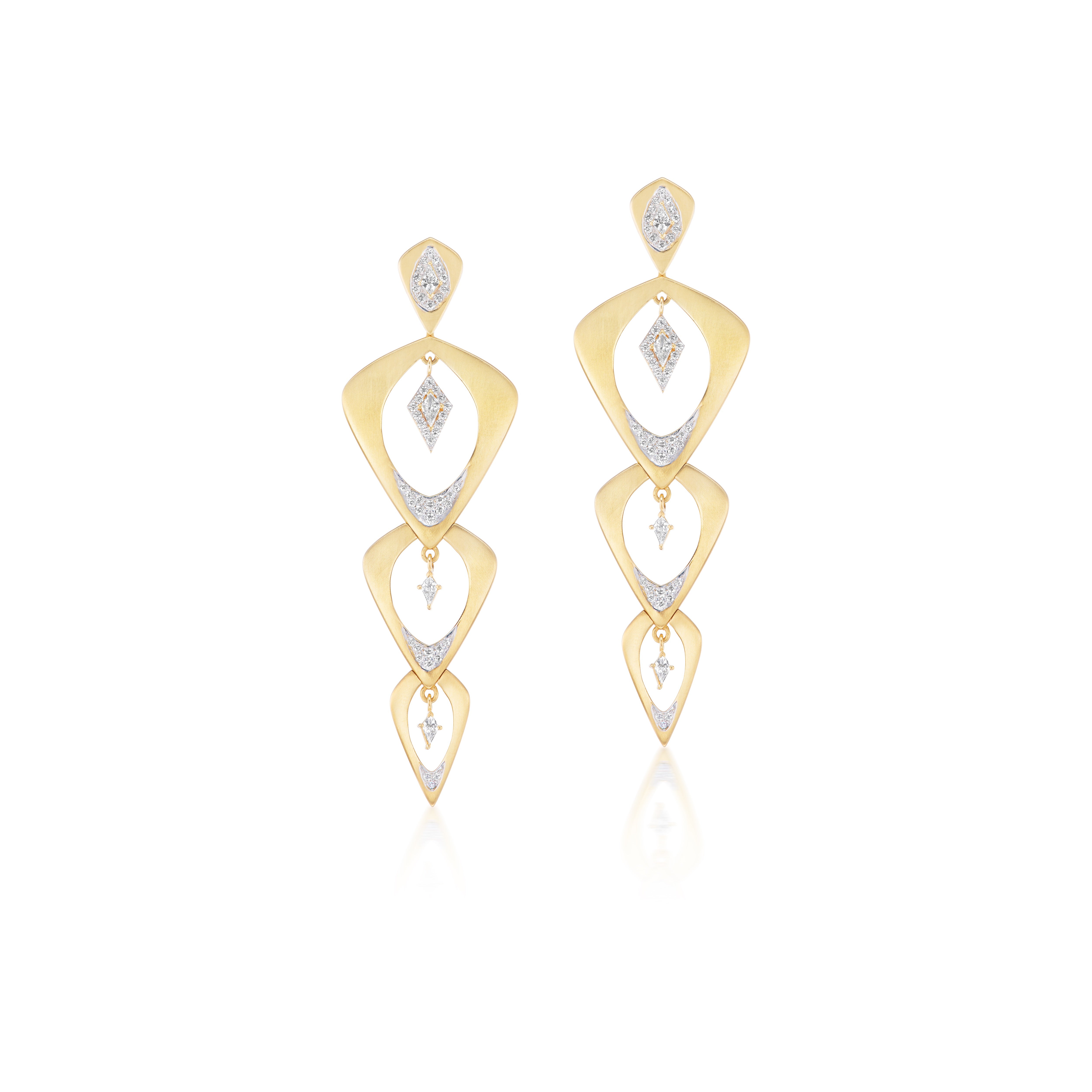 18k yellow gold kite diamond wicker three tiered earrings by Arunashi Tiny Gods