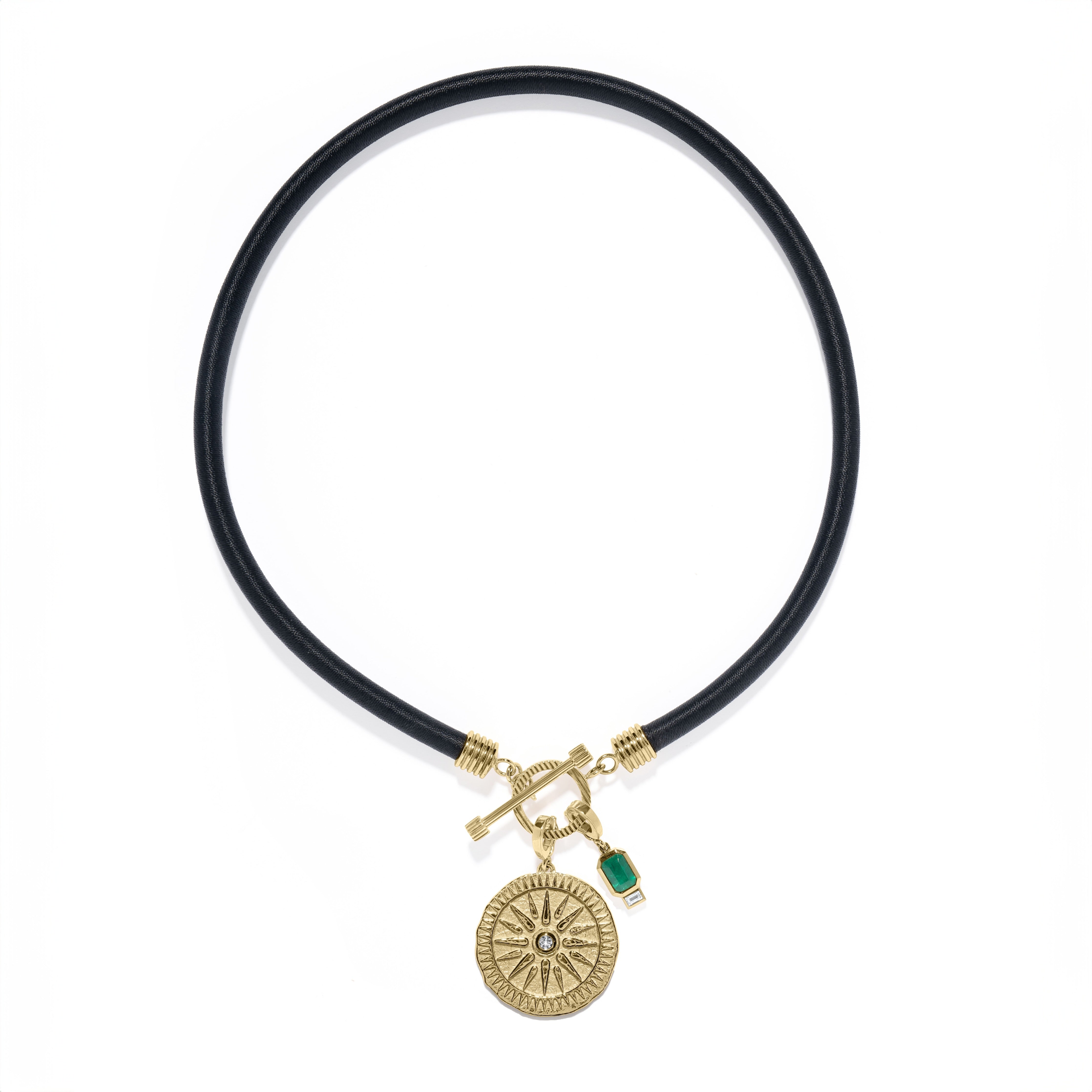 18k yellow gold large silk black toggle necklace with charms by Azlee Tiny Gods