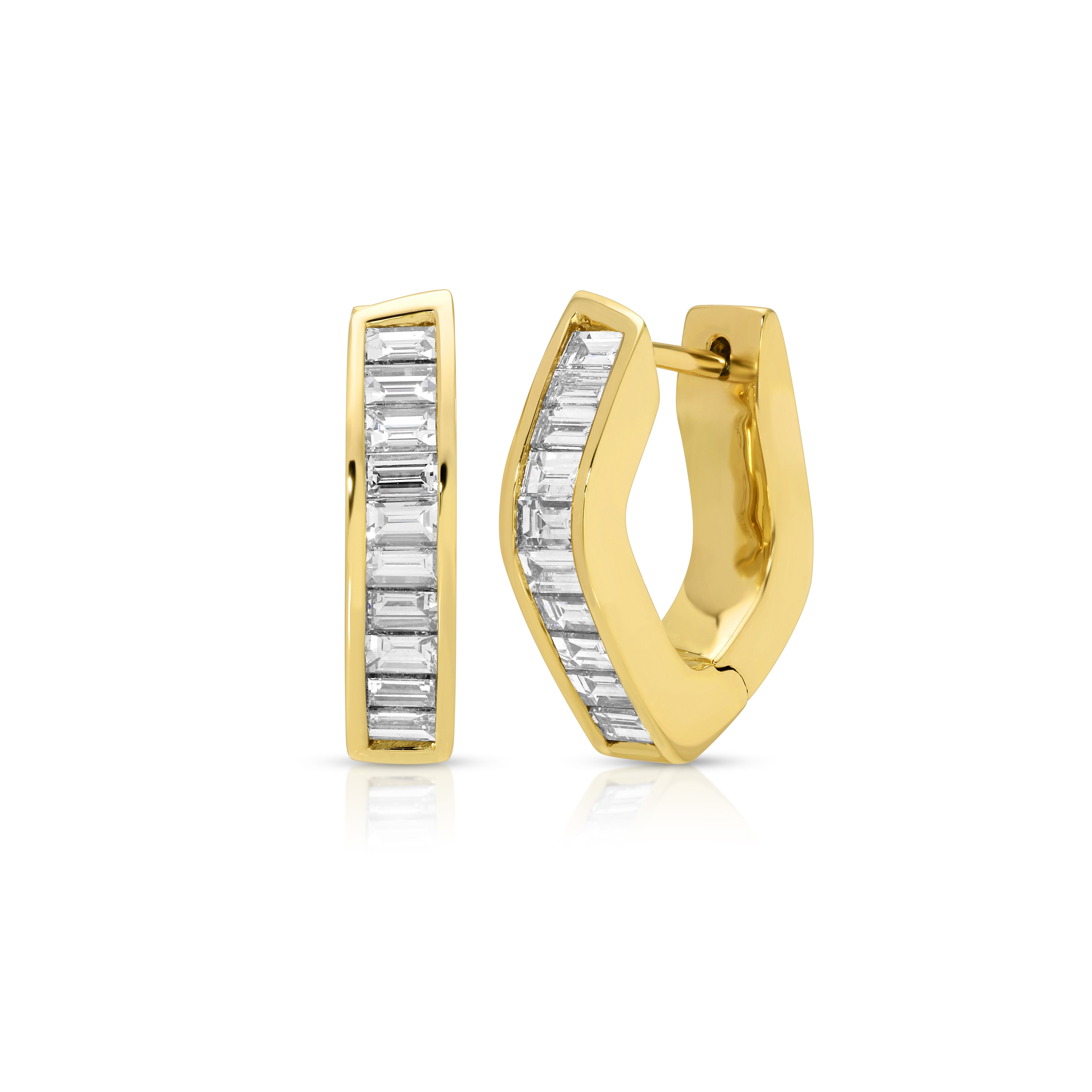 large georgie baguette diamond Huggies earrings anita ko tiny gods