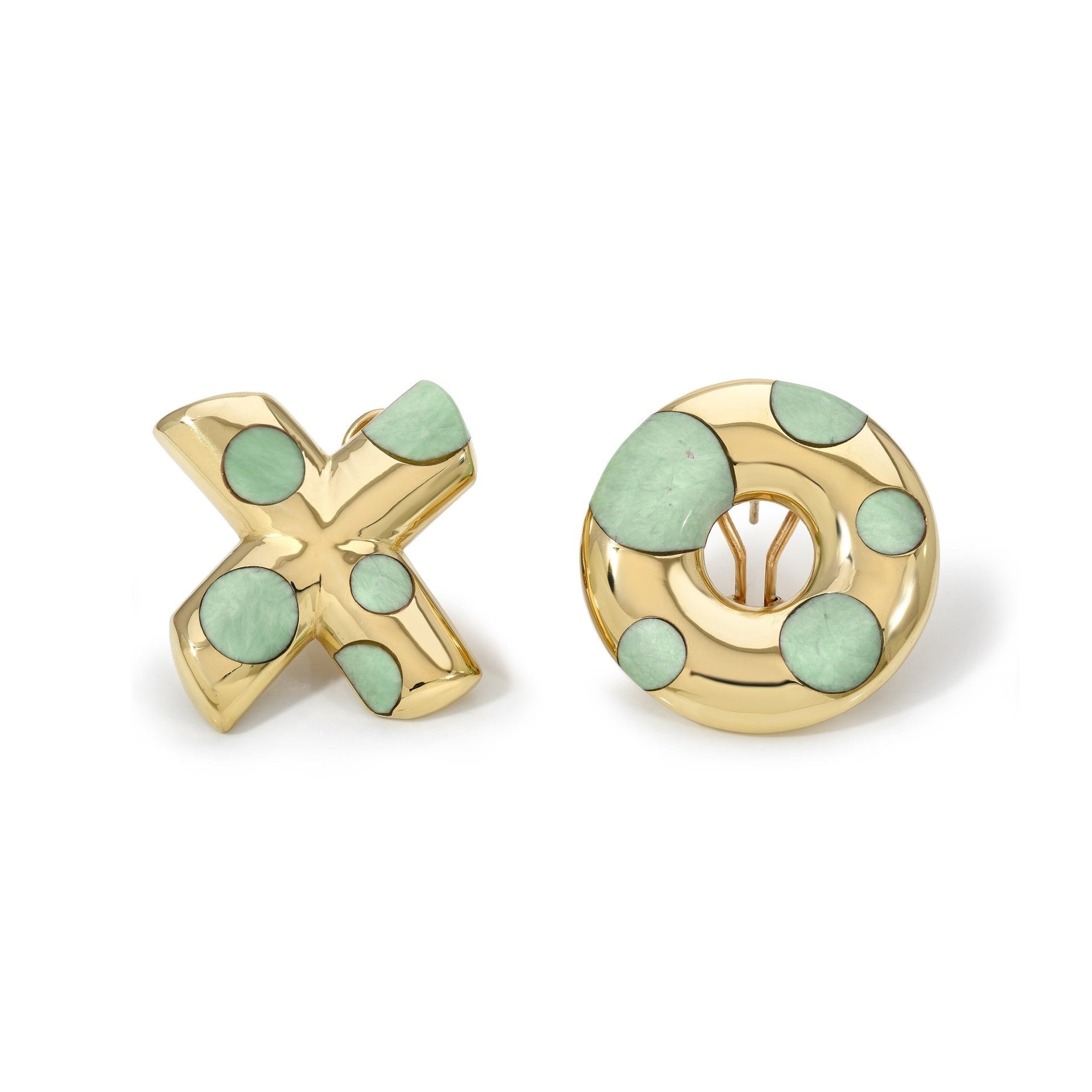 14K yellow gold XO Large Polka Dot XO Earrings in Green Turquoise by Retrouvai at Tiny Gods