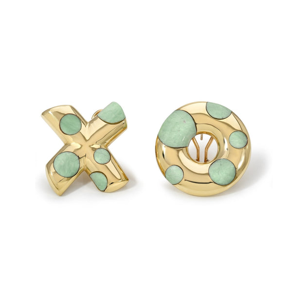 14K yellow gold XO Large Polka Dot XO Earrings in Green Turquoise by Retrouvai at Tiny Gods