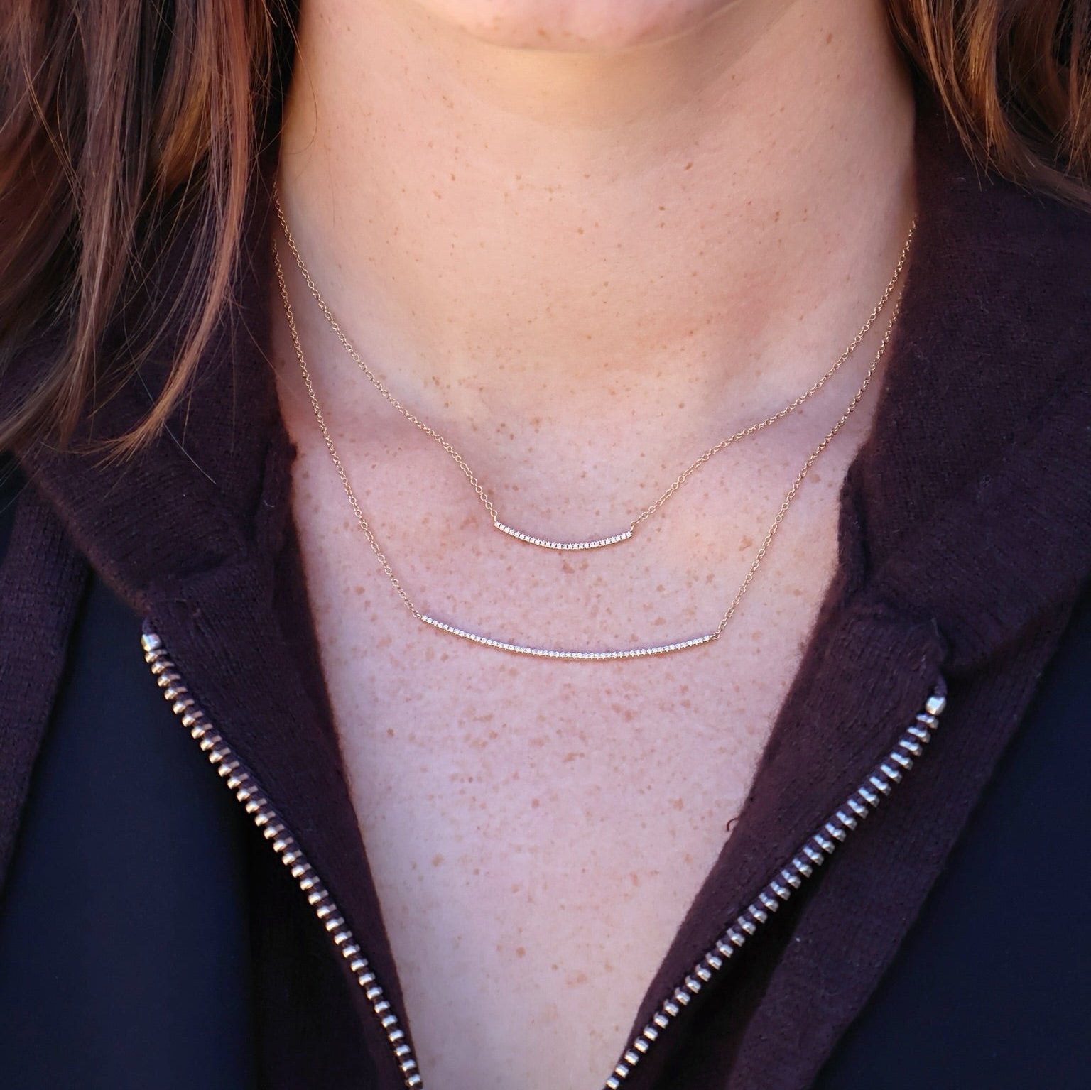 14k yellow gold diamond curve bar smile necklace Tiny Gods