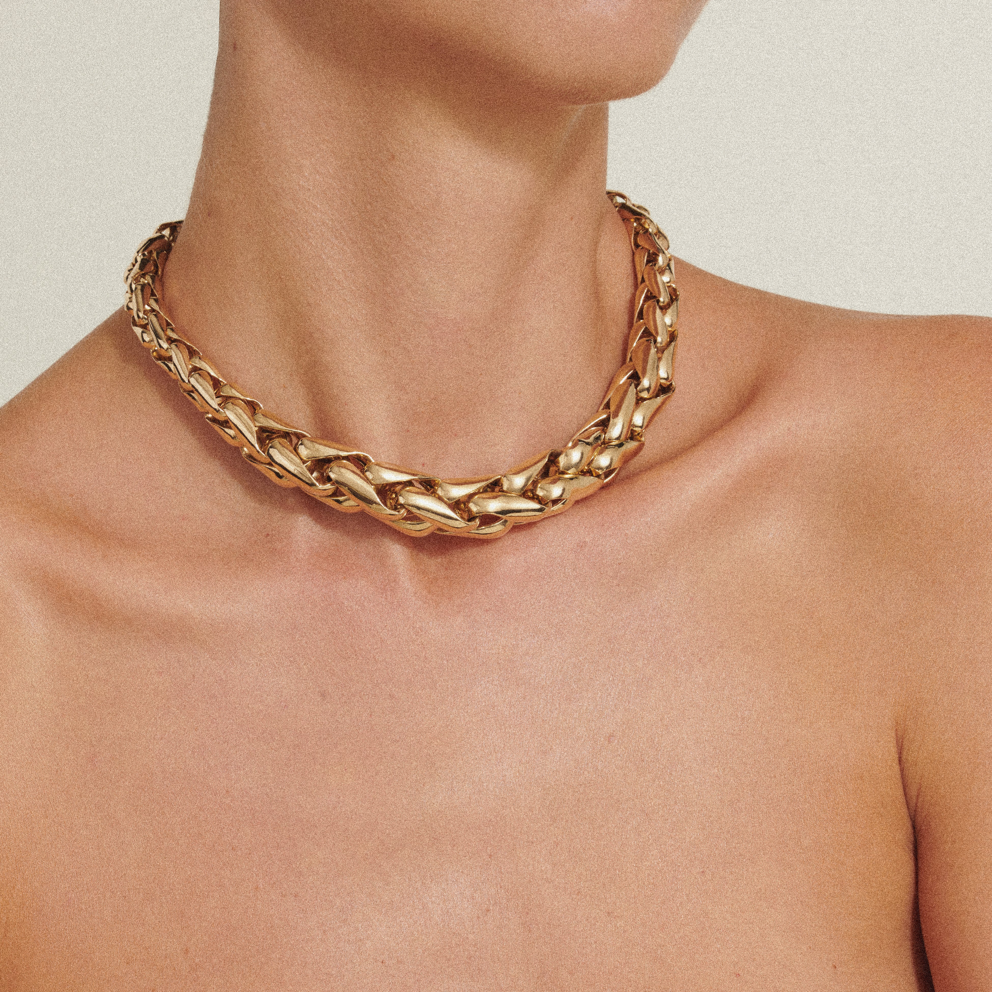 14k yellow gold large wide link gia wheat necklace by Lauren Rubinski Tiny Gods