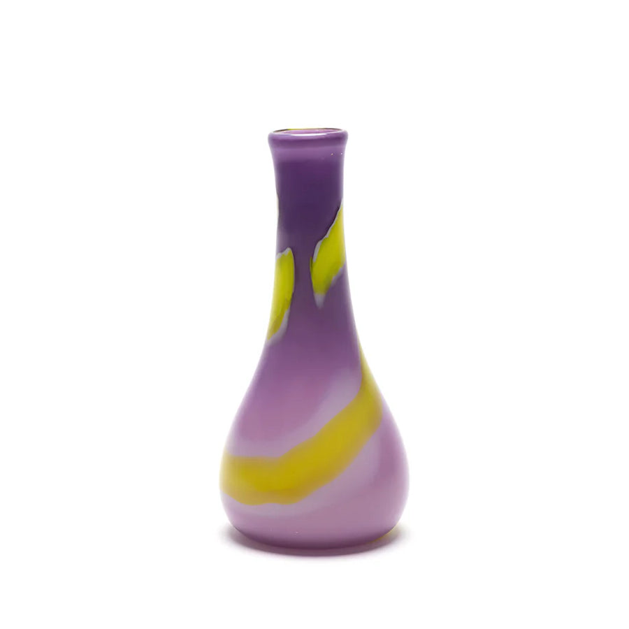 Lavender purple glass hand blown vase with yellow strokes by Paul Arnhold Tiny Gods