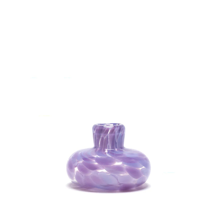 Lilac purple transparent bud flower vase taper candle holder hand blown glass by Paul Arnhold Tiny Gods