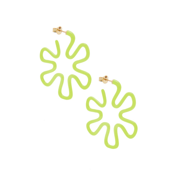 lime green enamel flower power hoop earrings by Bea Bongiasca Tiny Gods