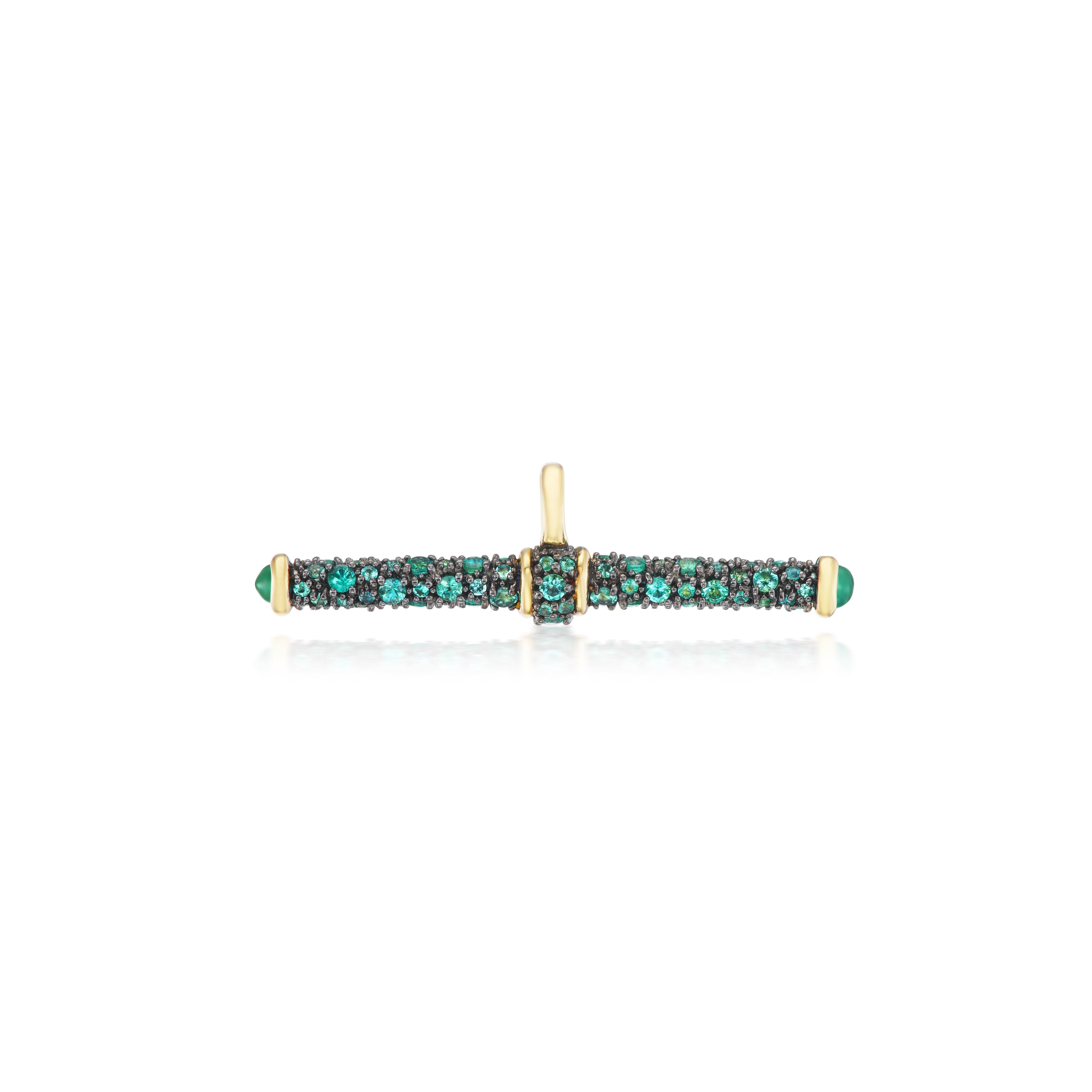 14k yellow rhodium gold emerald t bar charm fob pendant by Lucy Delius Tiny Gods
