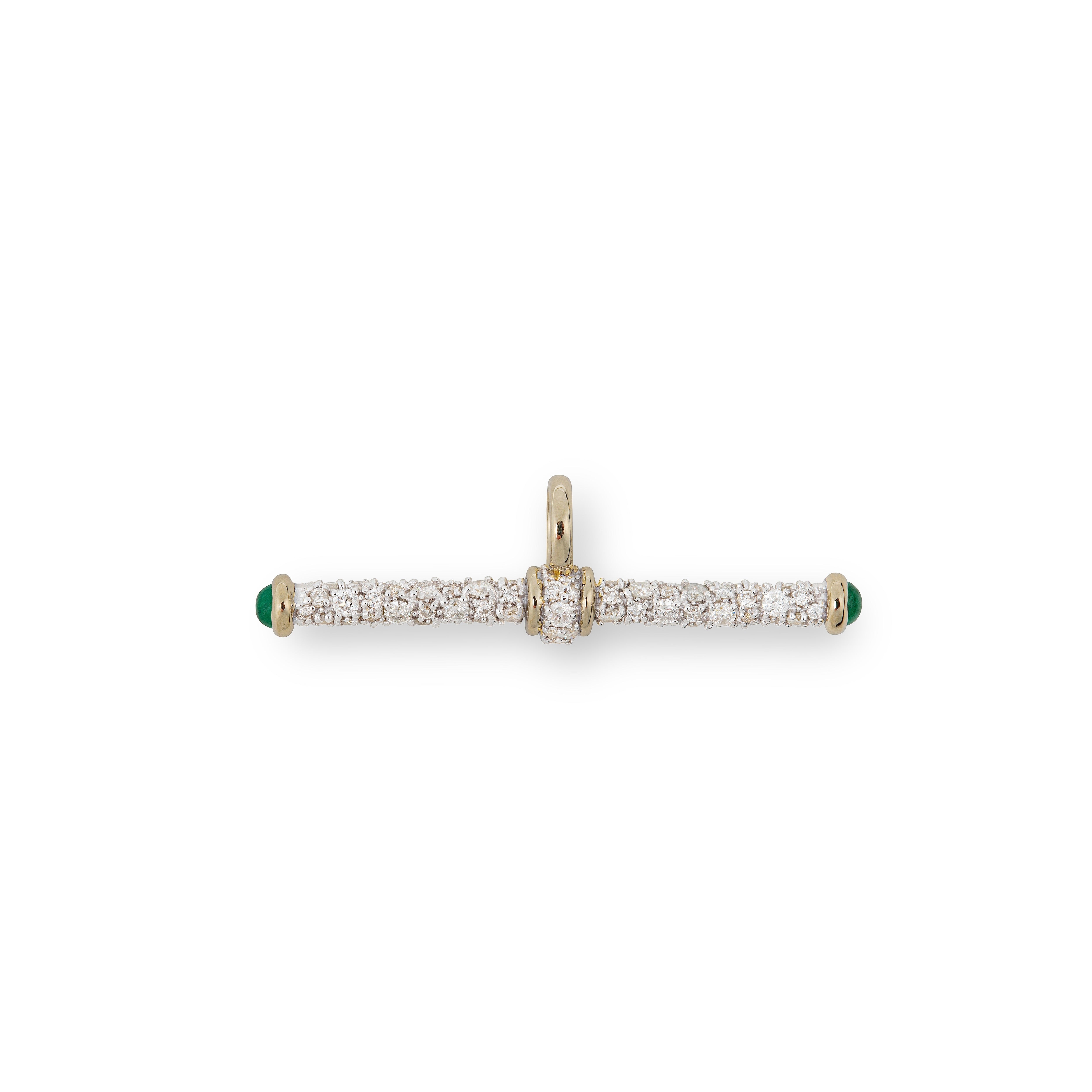 Diamond T-Bar Pendant with Emeralds