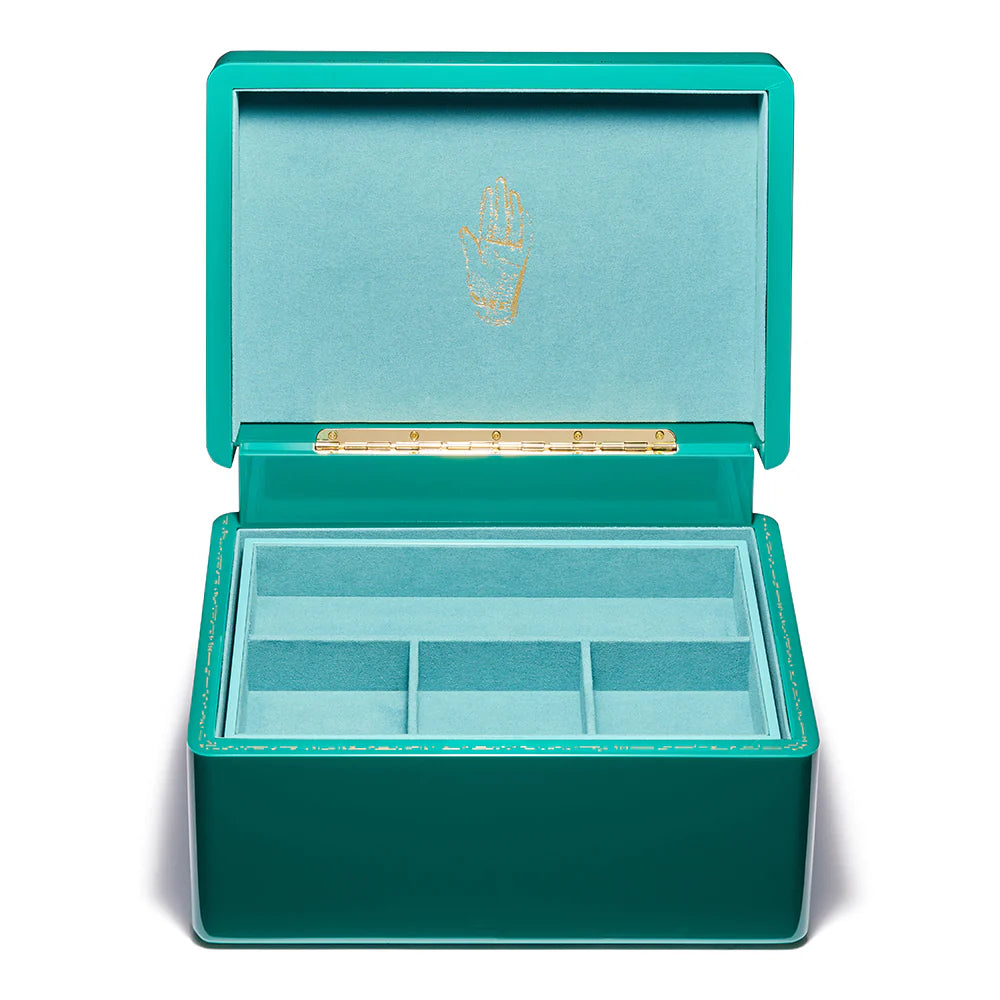 Malachite green enamel and brass trunk with three levels for jewelry box by Trove Tiny Gods