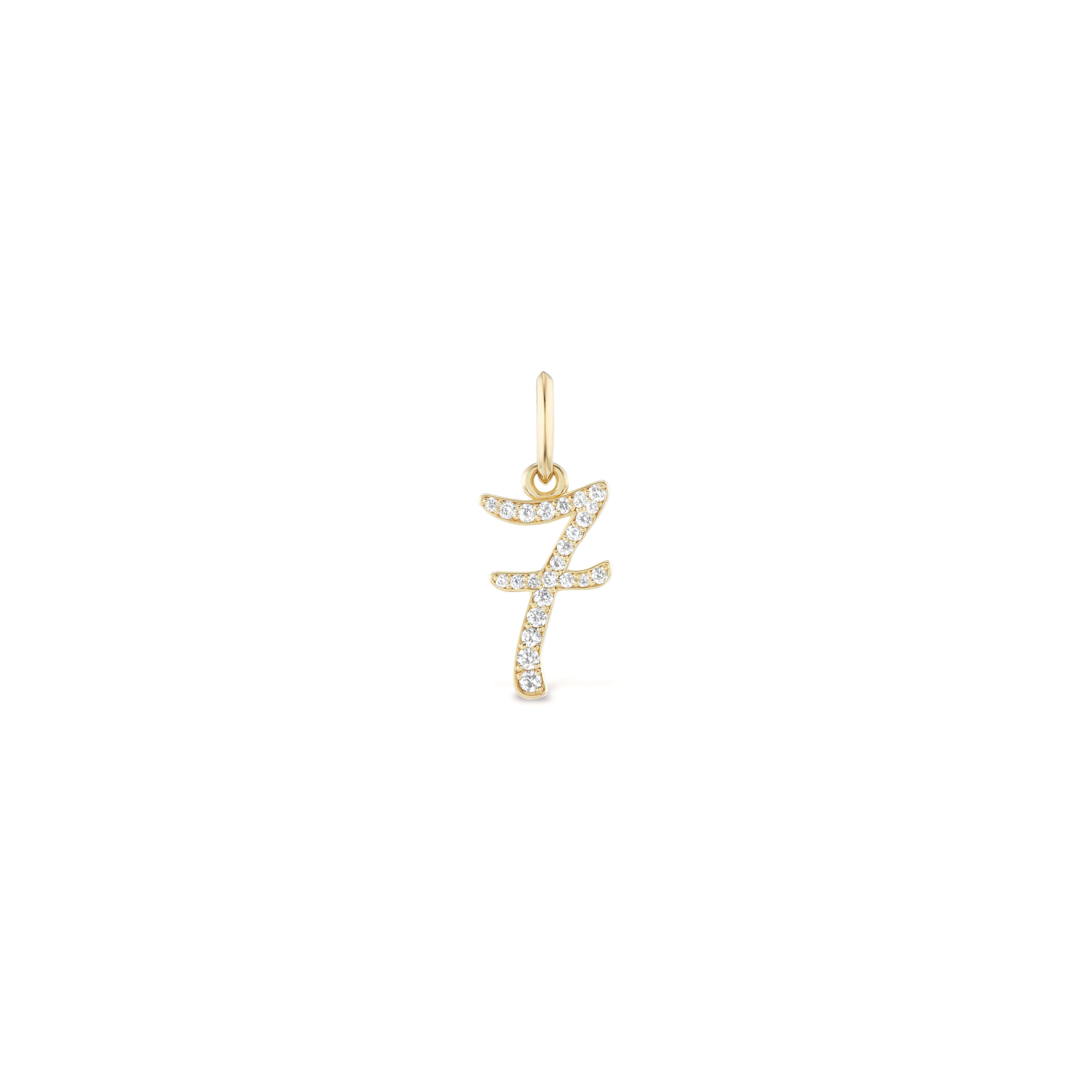 14k yellow gold diamond pave bespoke custom number charm "7" by Marlo Laz Tiny Gods
