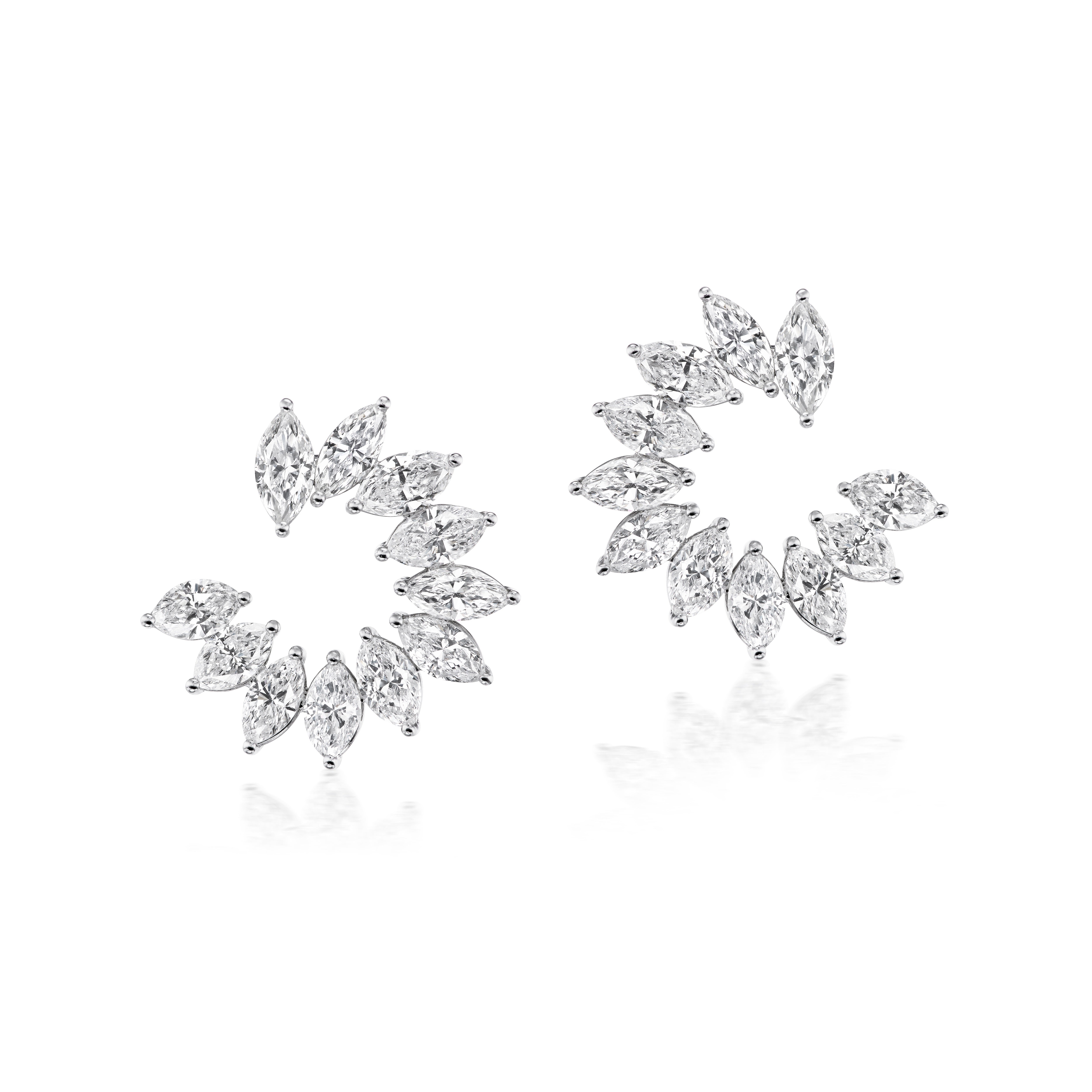 18k white gold marquis diamond scintillate c shape foward facing hoop earrings Tiny Gods