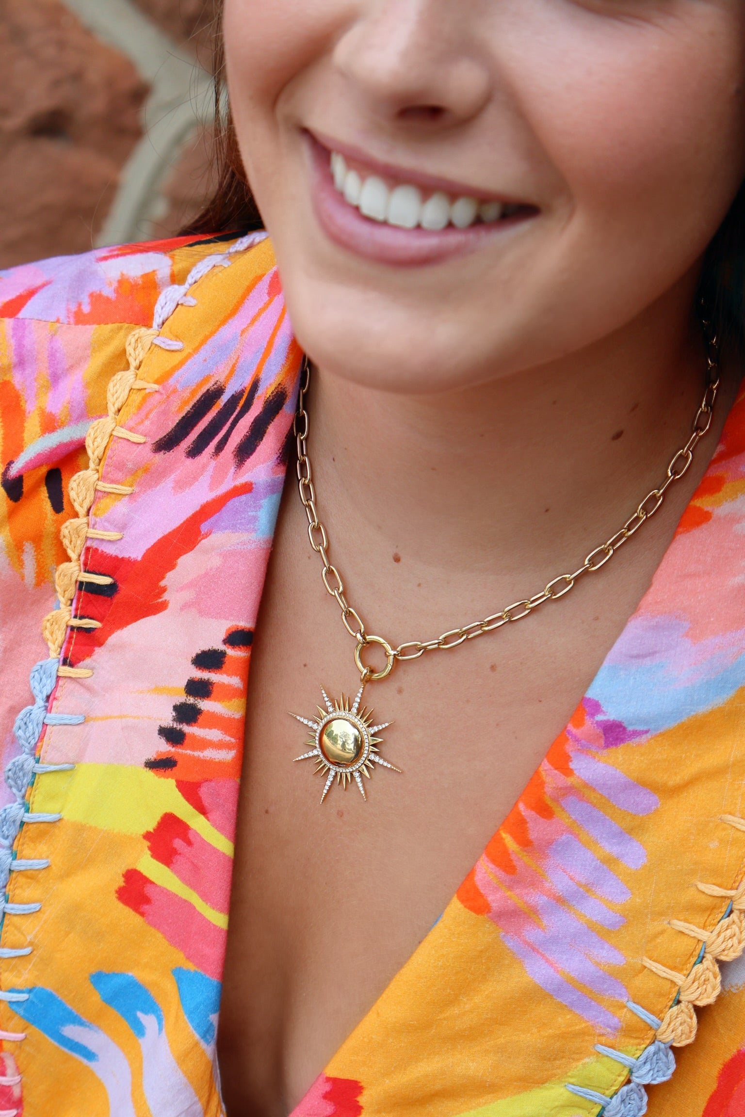14k yellow gold medium oval link Olivia exclusive chain necklace with enhancer hinge bail for charms by Tiny Gods