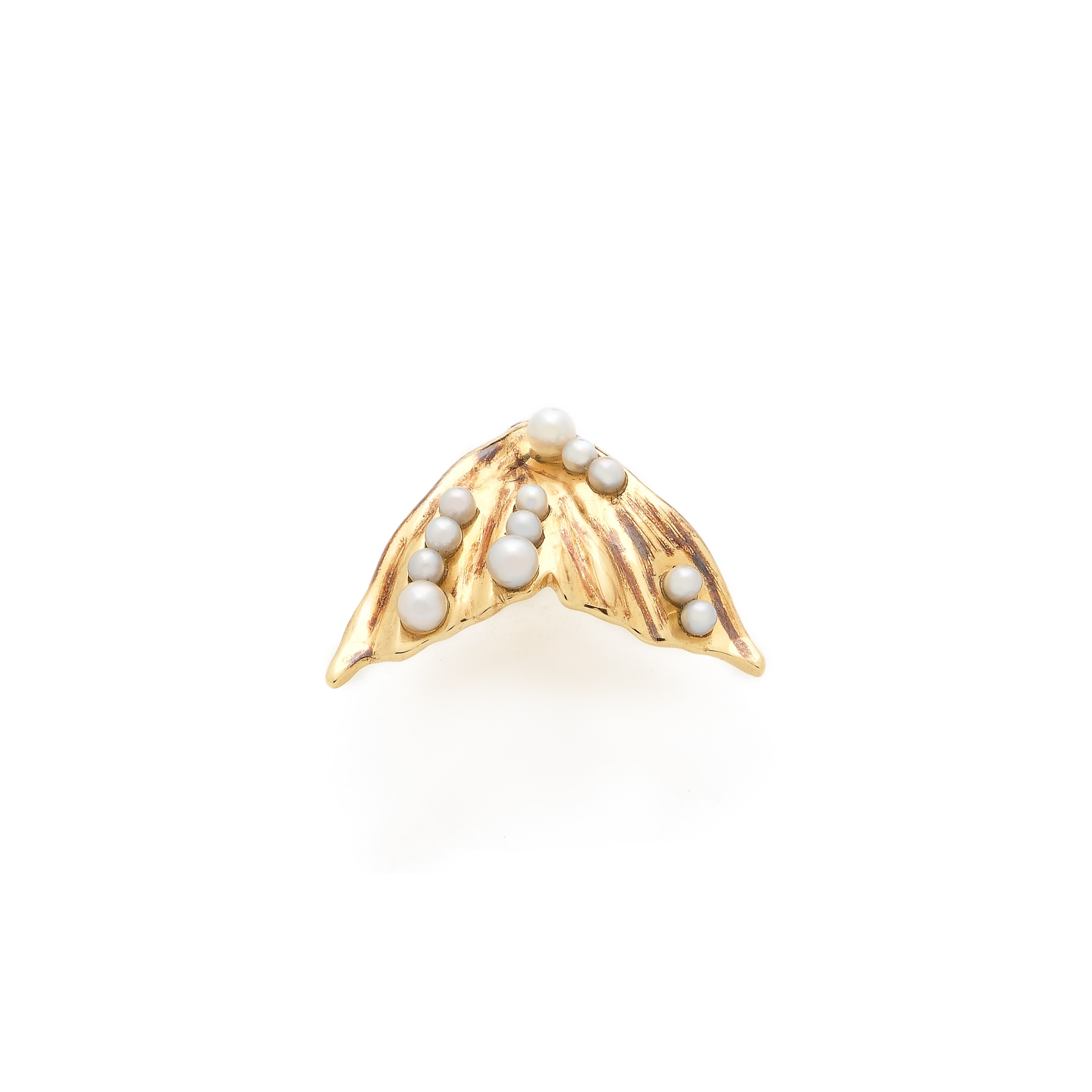 18k yellow gold tiny pearl mermaid tail flipper stud earring by Bibi Van Der Velden Tiny Gods
