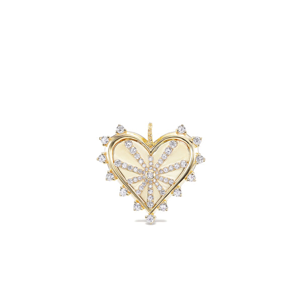 14k yellow gold min pave spiked diamond heart charm by Marlo Laz Tiny Gods