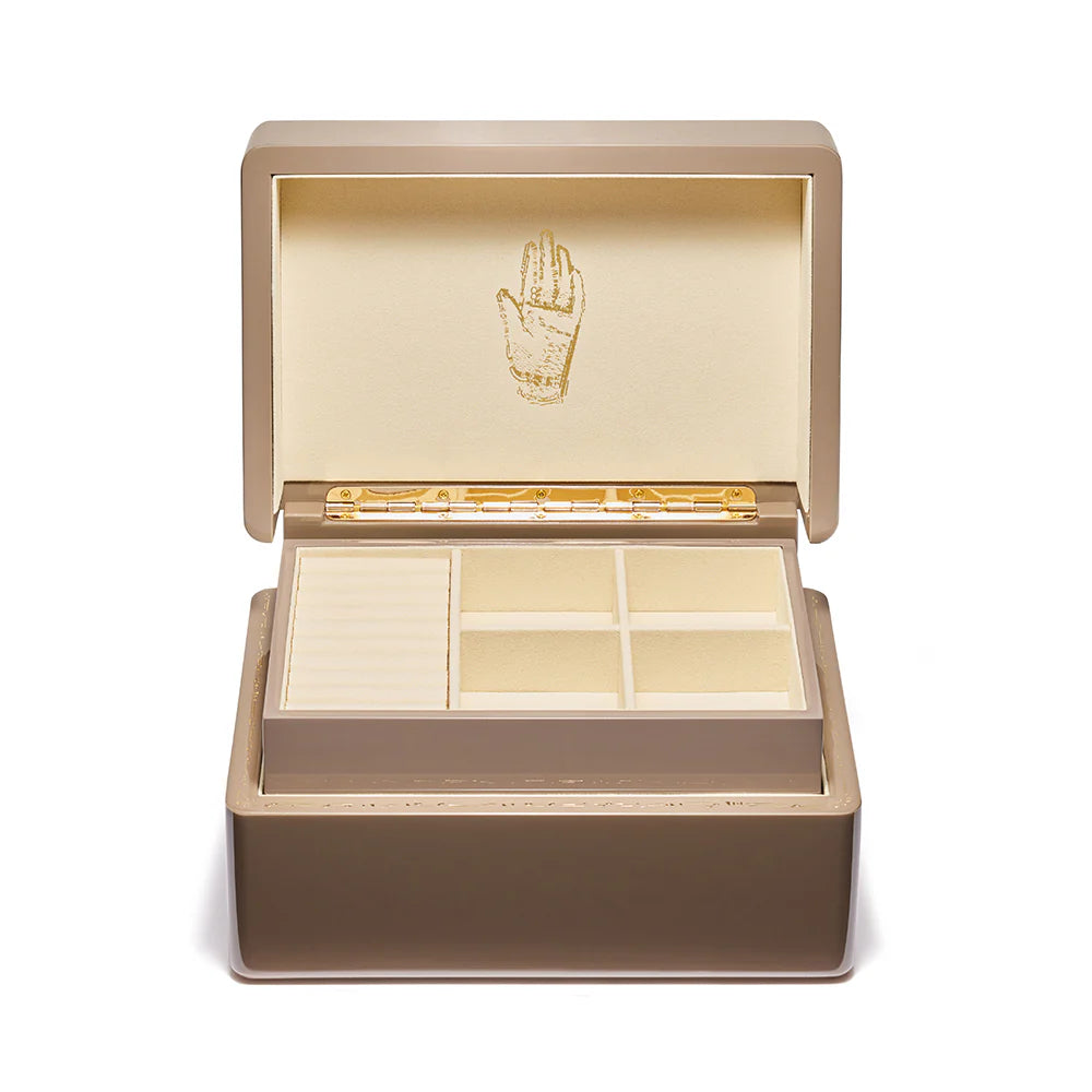 taupe enamel brass mini trunk jewelry box by trove tiny gods