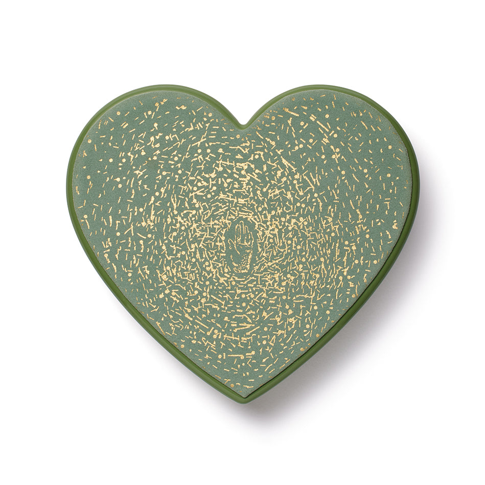 Mint green lacquer Love is all wood jewelry box with gold inlay by trove Tiny Gods