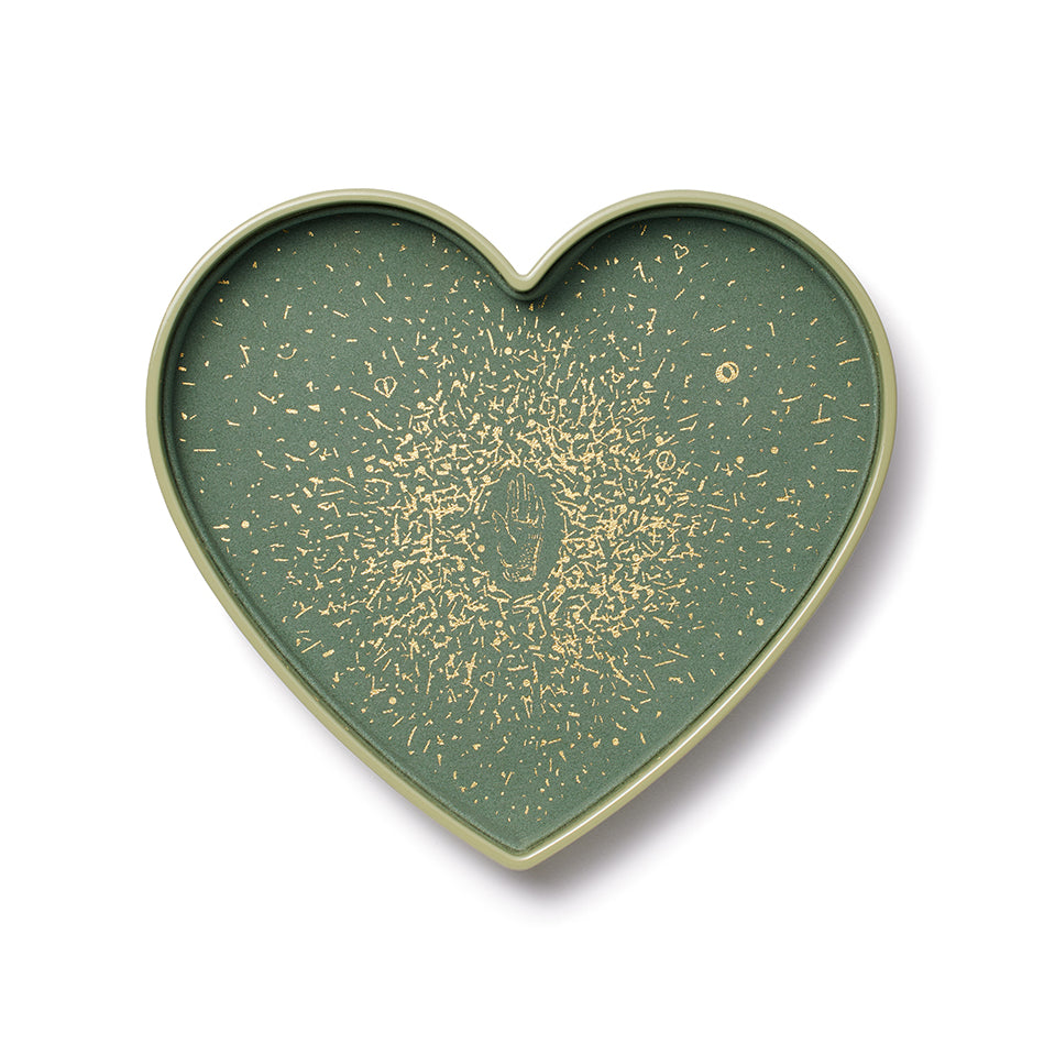 Mint green lacquer Love is all wood jewelry box with gold inlay by trove Tiny Gods