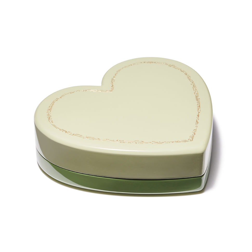 Mint green lacquer Love is all wood jewelry box with gold inlay by trove Tiny Gods
