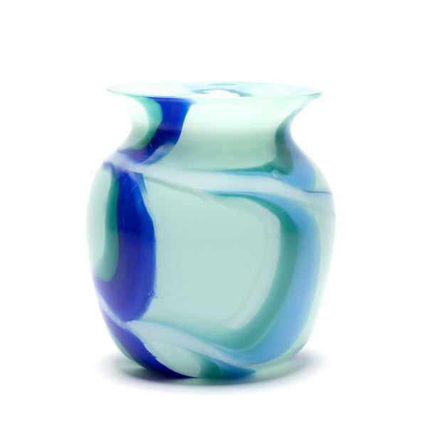mint vase blue teal white swirls handblown glass Paul Arnhold tiny gods