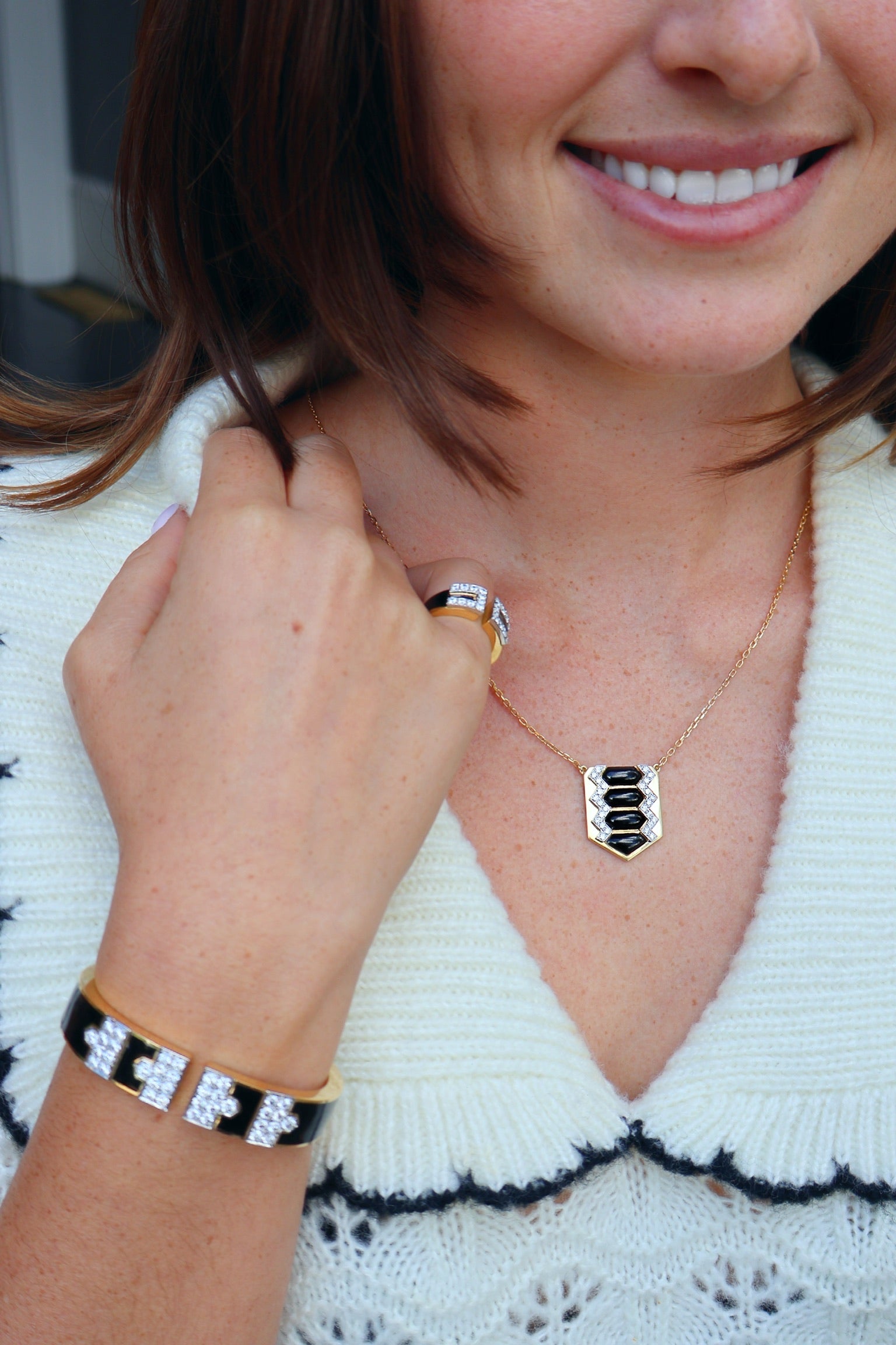 David webb shield pendant diamond black enamel tiny gods