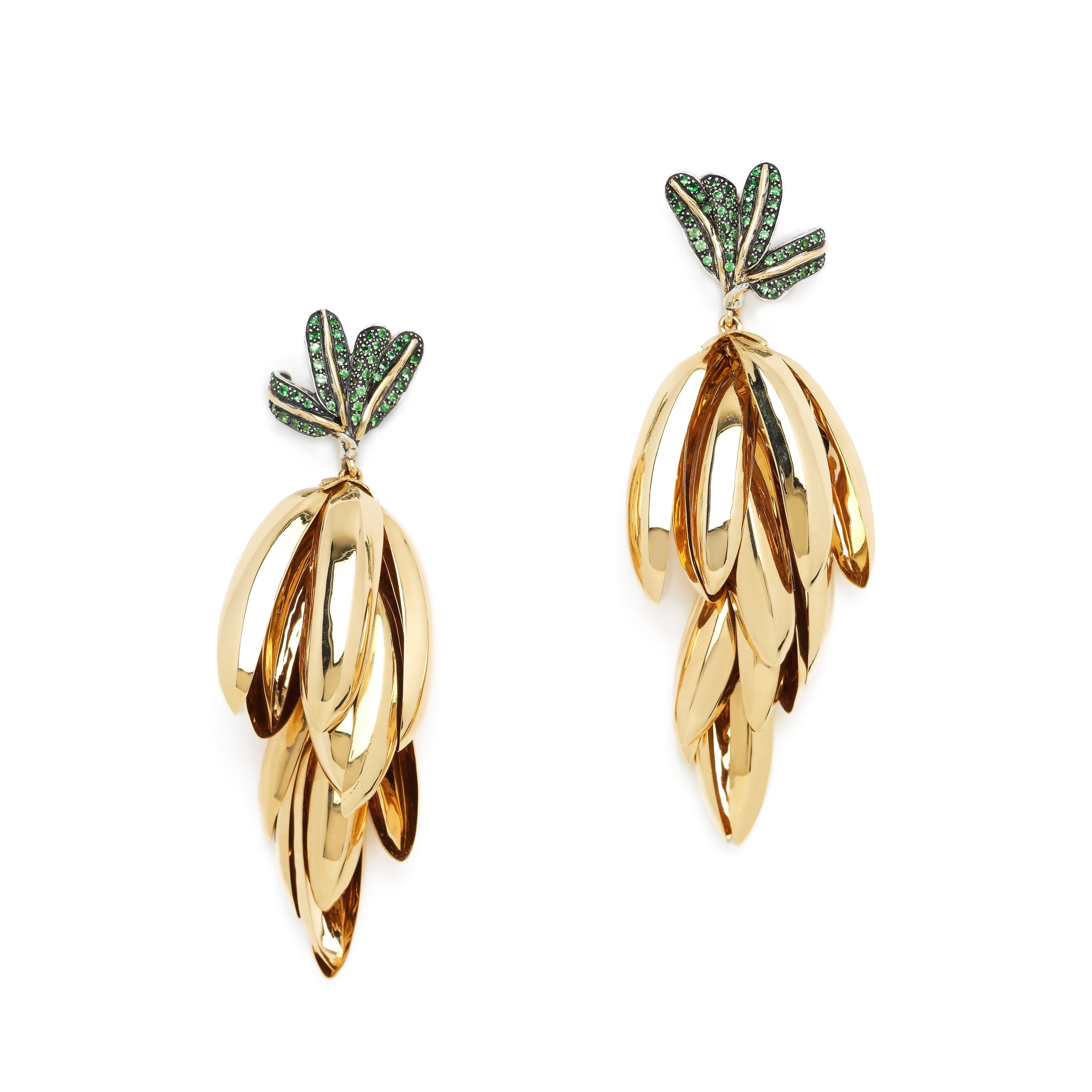 18k yellow gold tsavorite monkey bunch banana earrings by Bibi Van Der Velden Tiny Gods