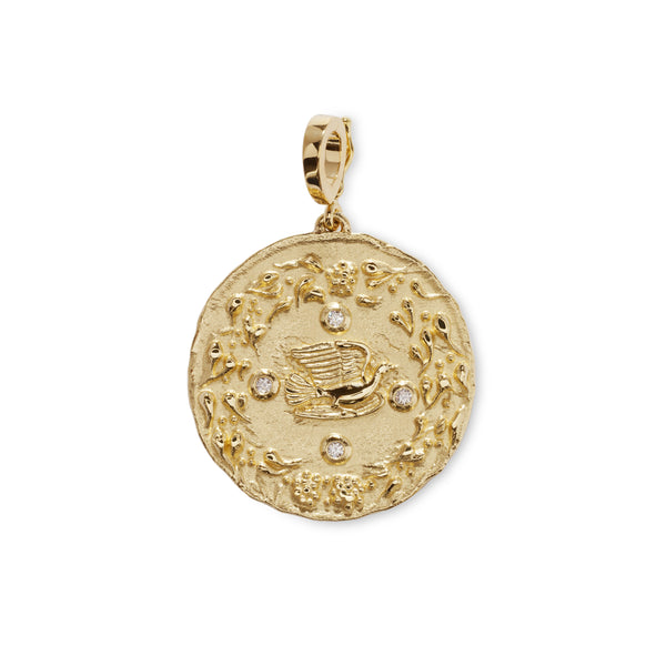 Mother Nature coin charm pendant azlee yellow gold tiny gods