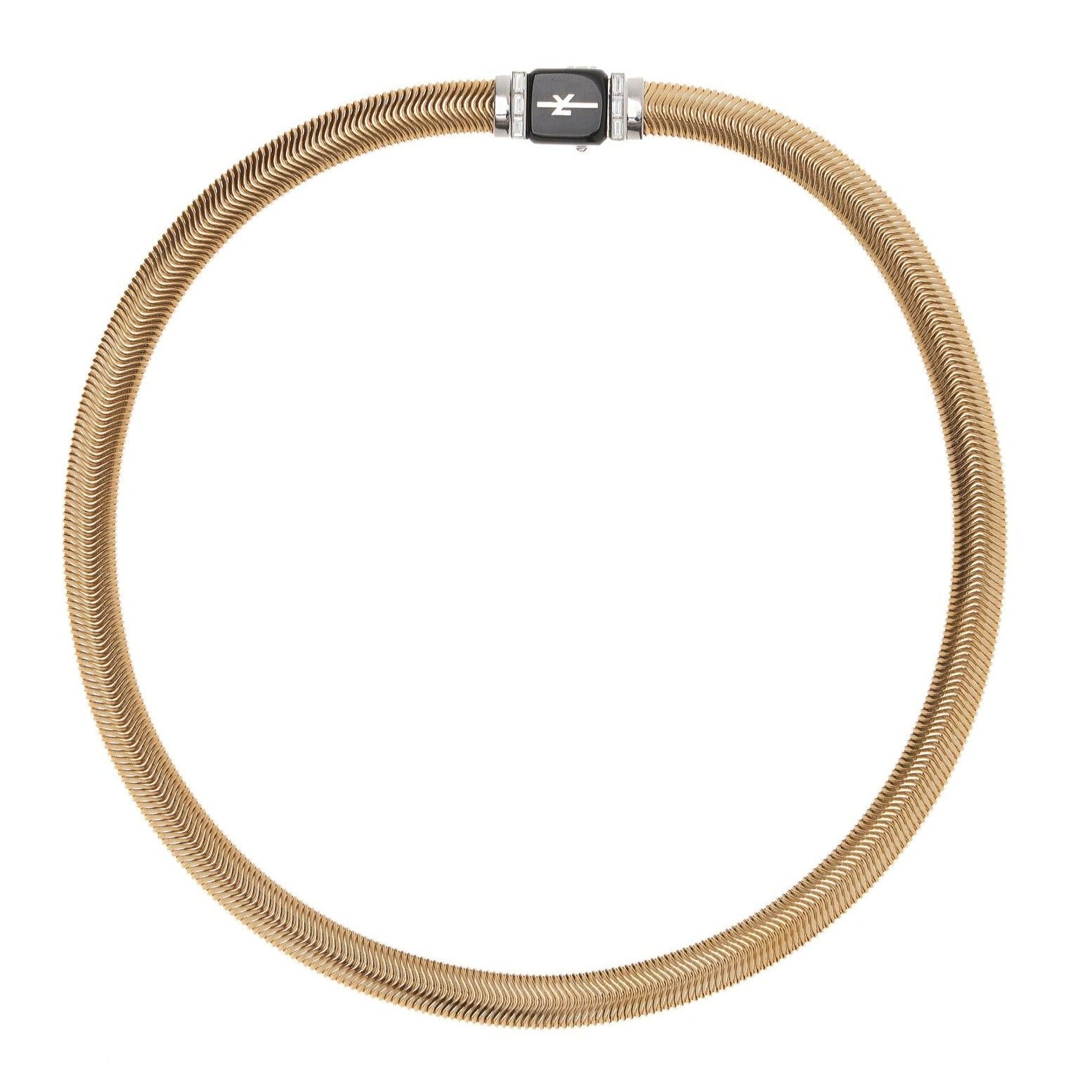 18k yellow gold baguette and black enamel feelings necklace by Nikos Koulis Tiny Gods